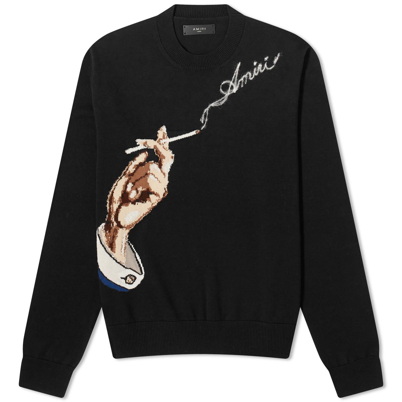 Amiri Smoke Logo Intarsia Crew Sweater in Black for Men | Lyst