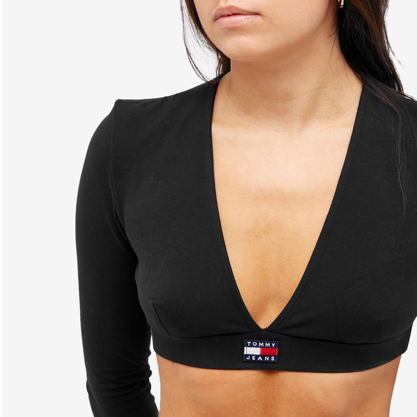 Tommy Hilfiger Long Sleeve Crop Top in Black | Lyst