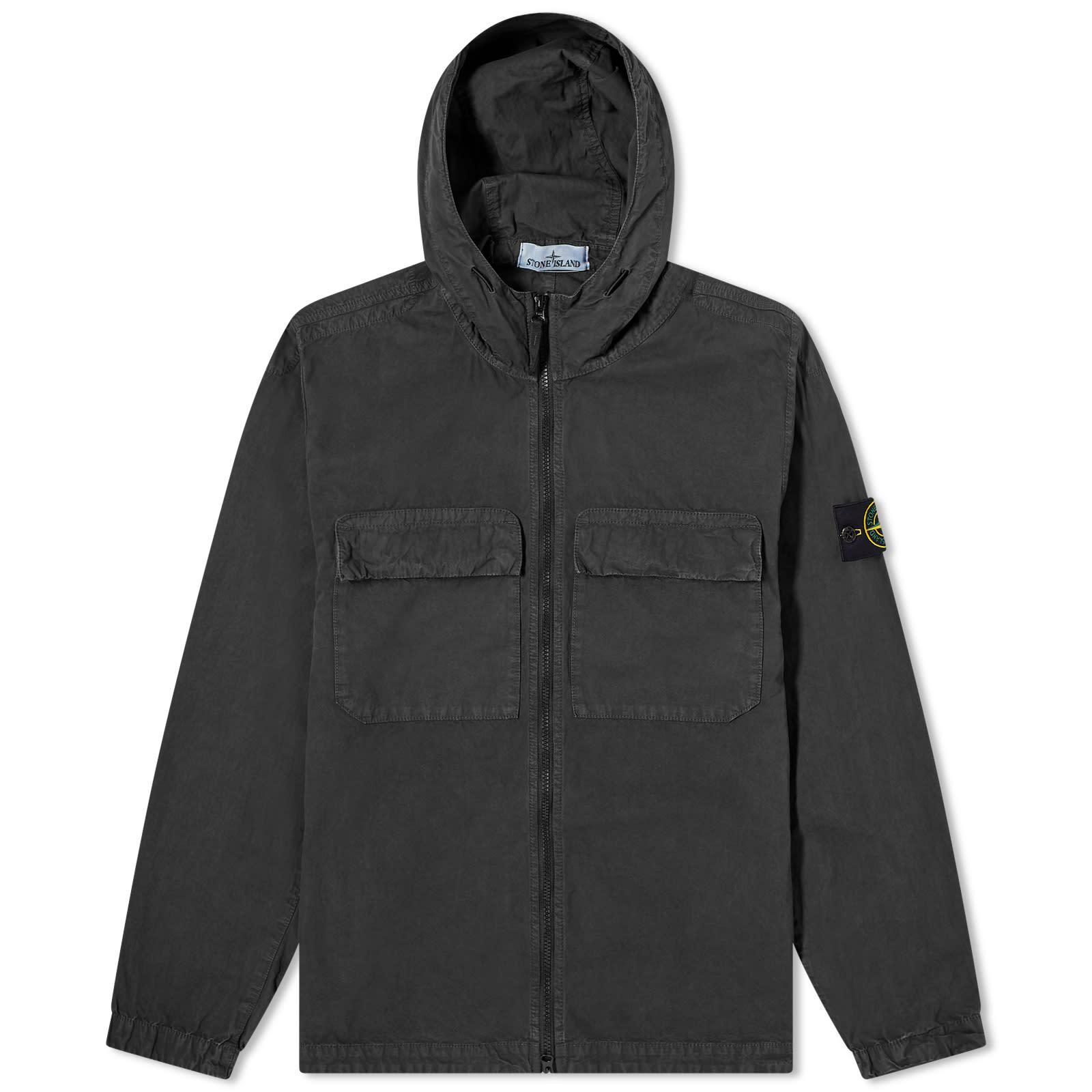 Stone Island Brushed Cotton Canvas Hooded Overshirt in Black for 