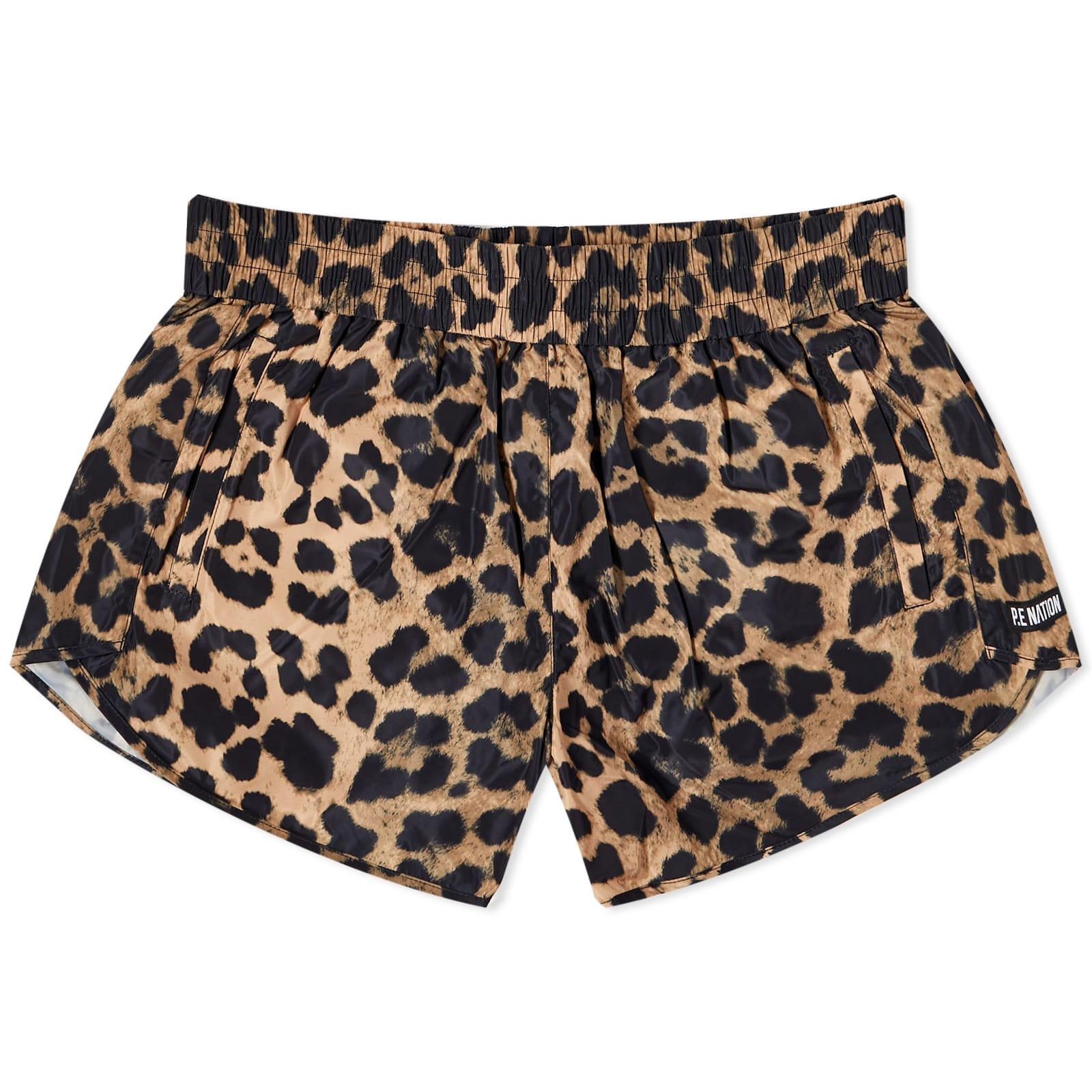 P.E Nation Azzurra Leopard Print Shorts in Black | Lyst