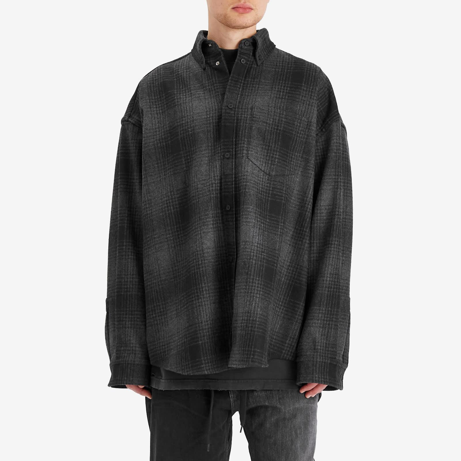Balenciaga Check Wool Flannel Oversized Shirt in Black for Men Lyst