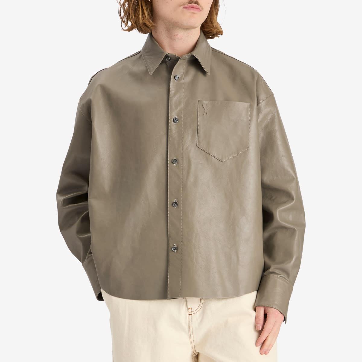 Ami Paris Boxy Fit Leather Overshirt in Green for Men | Lyst