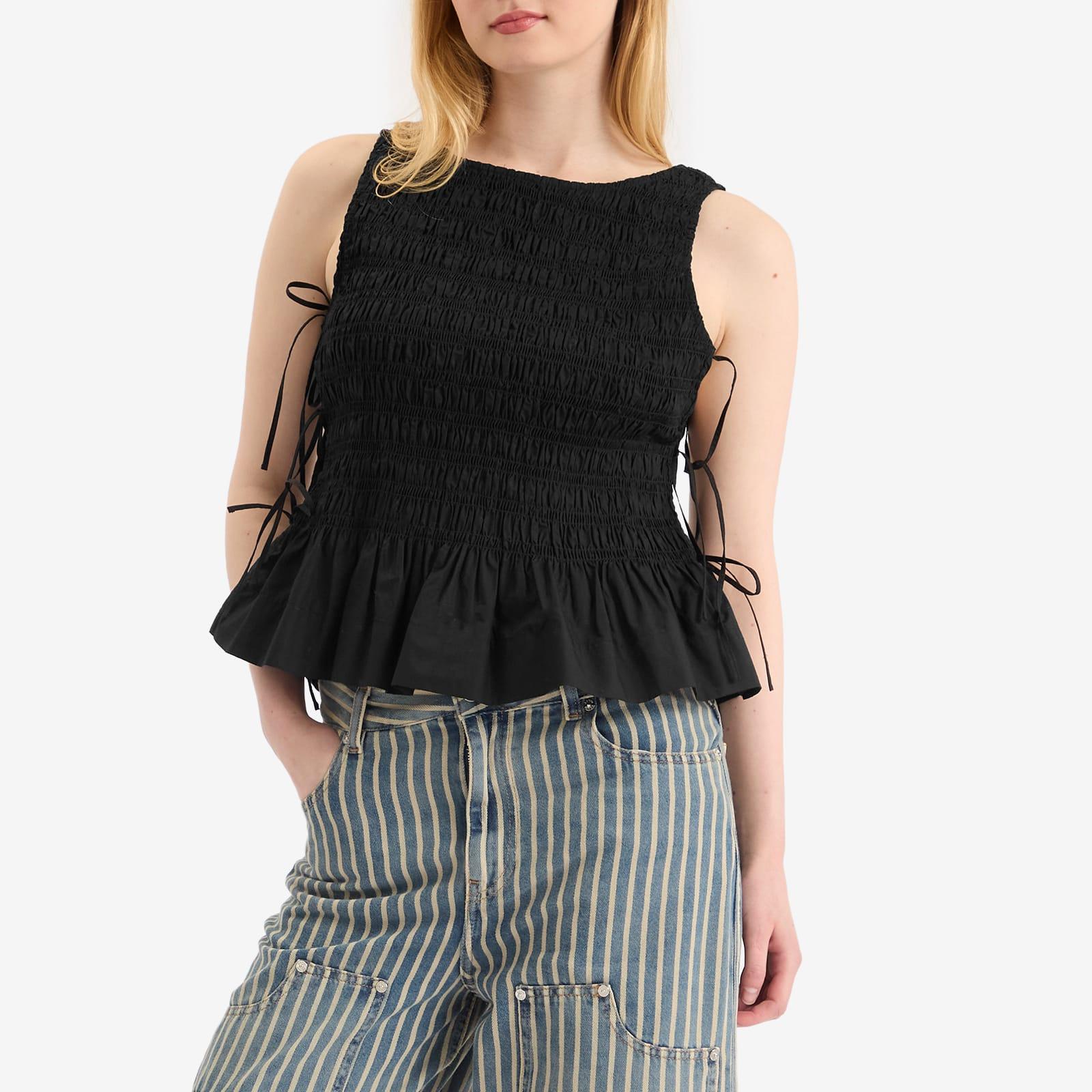 Ganni Cotton Poplin Smock Tie String Top in Black | Lyst
