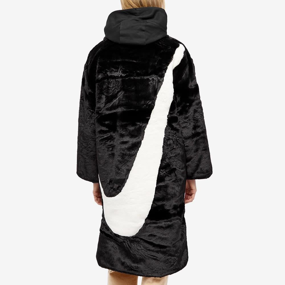Nike Faux Fur Swoosh Jacket in Black | Lyst