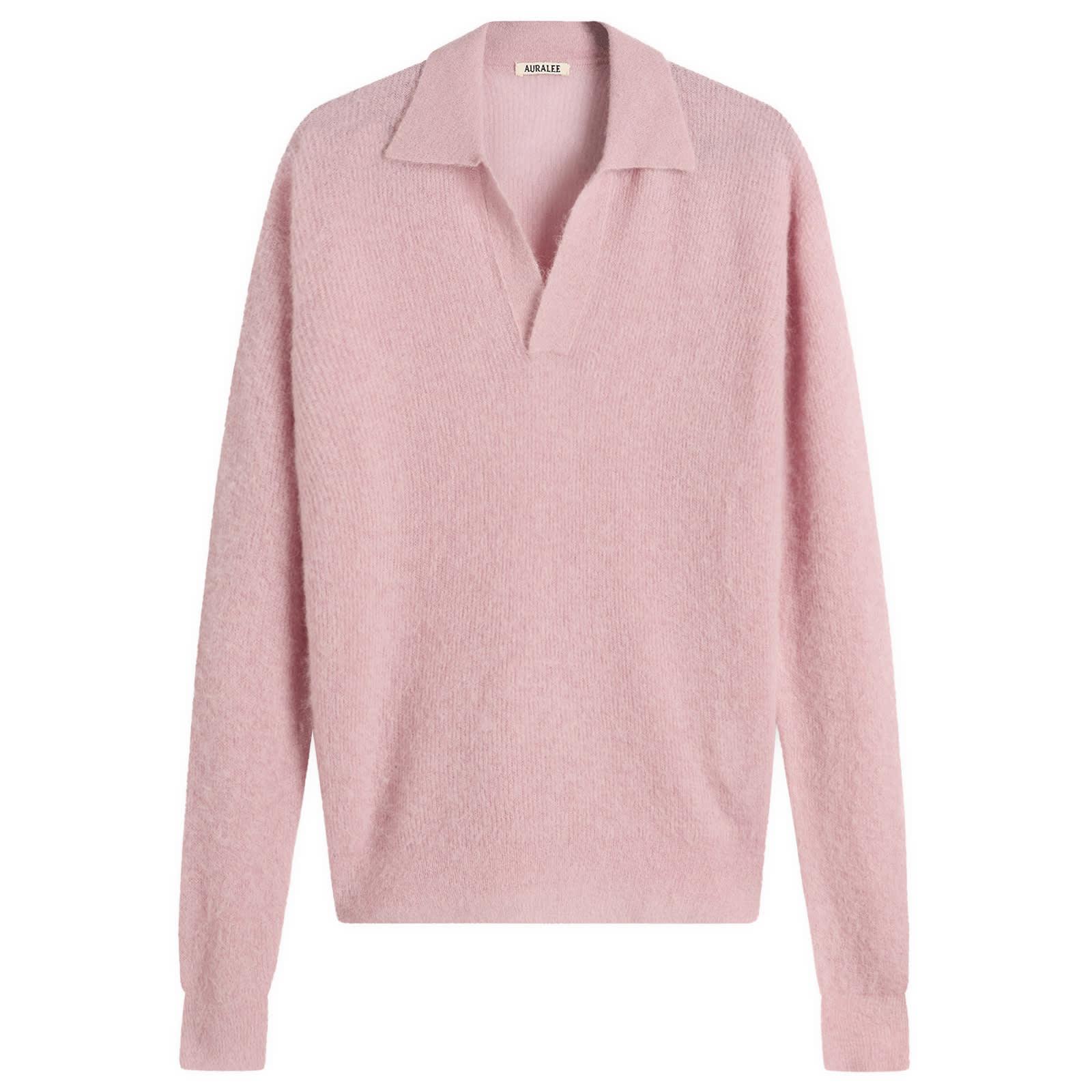 AURALEE Baby Suri Alpaca Sheer Knit Skipper Polo in Pink for Men