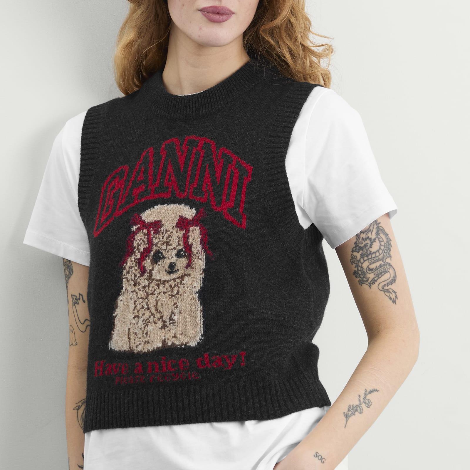 Ganni Graphic Wool Vest in Black | Lyst