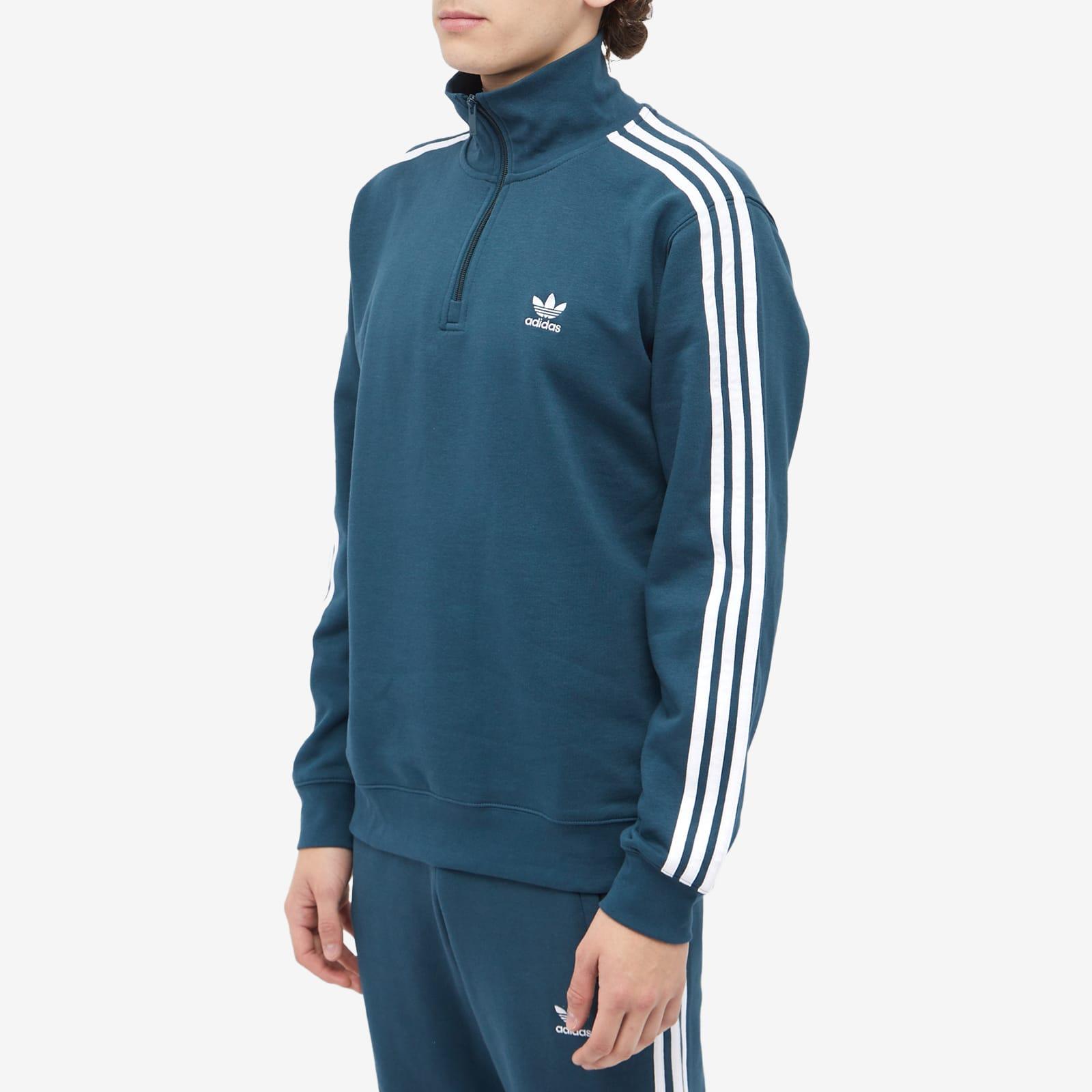 adidas 3 Stripe Half Zip Crew Sweater in Blue for Men | Lyst