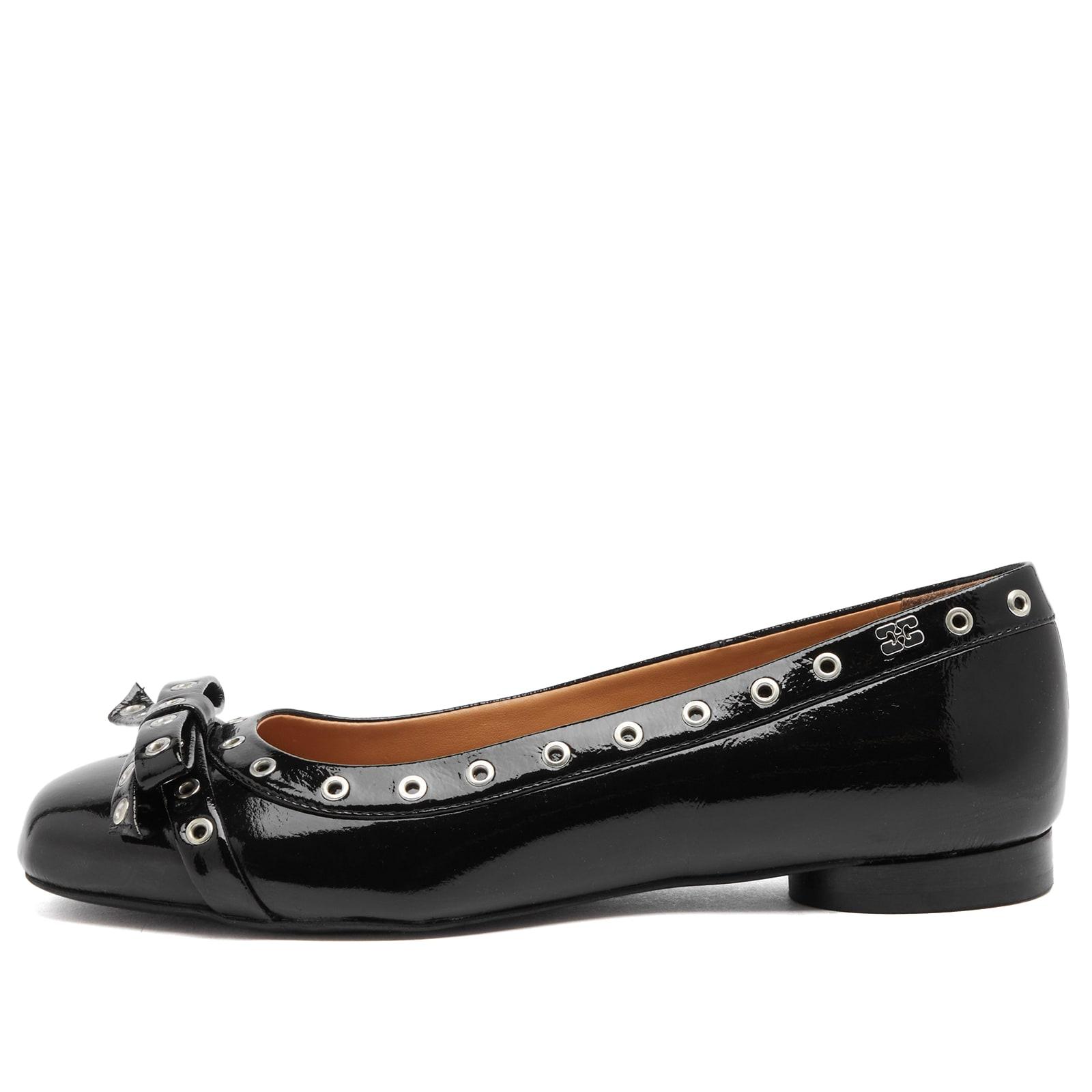 関税送料込♪GANNI/Eyelets Bow Ballerina Naplack ganni-Black-Eyelets-Bow-