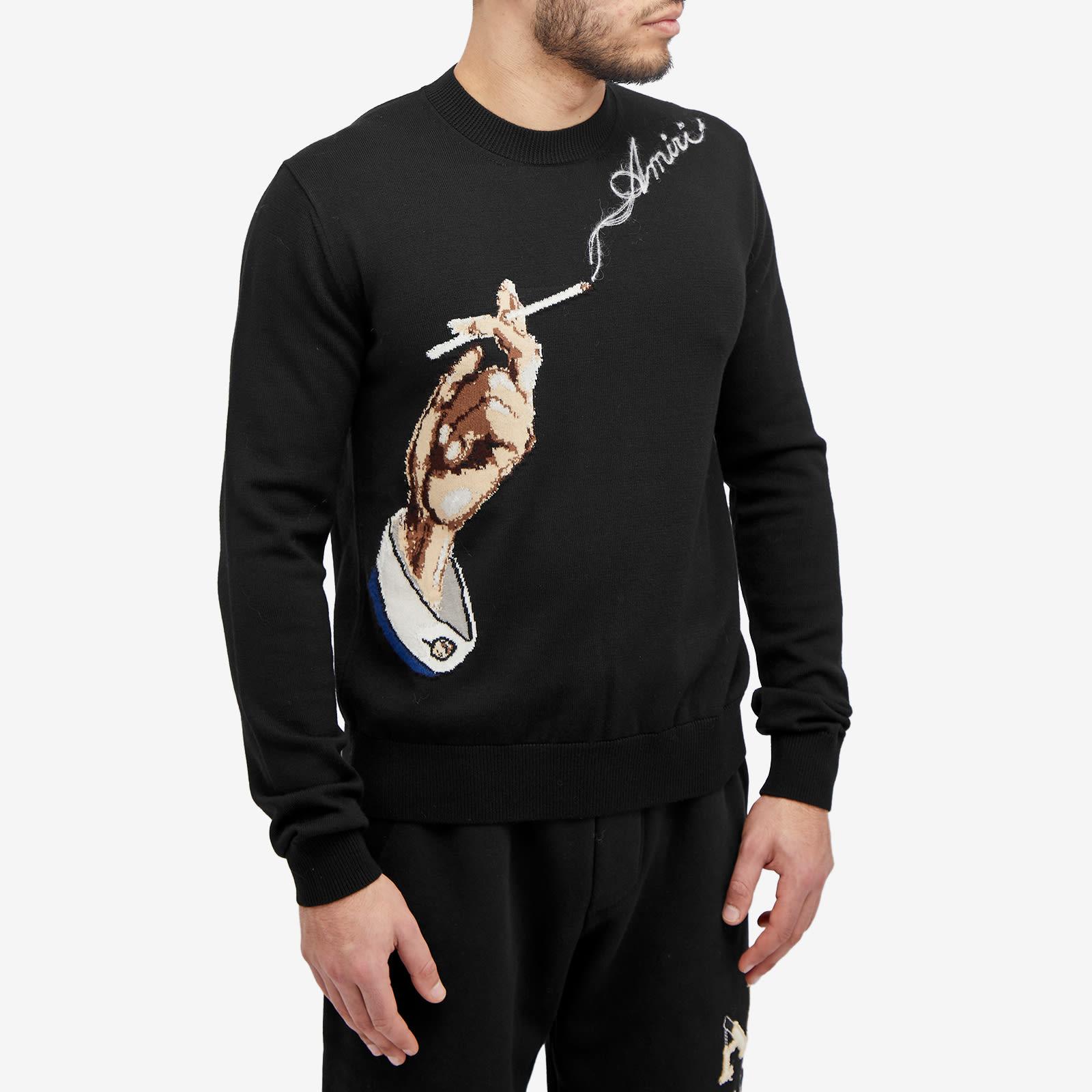 amiri cigarette sweater Amiri Smoke Logo Intarsia Crew Sweater in Black for Men