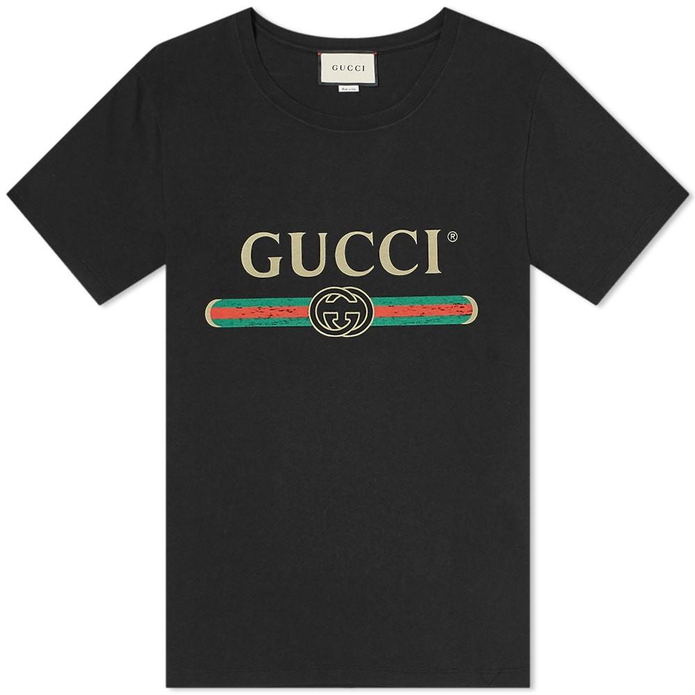 Gucci Fake Logo-print Cotton T-shirt in Black for Men - Save 25% - Lyst