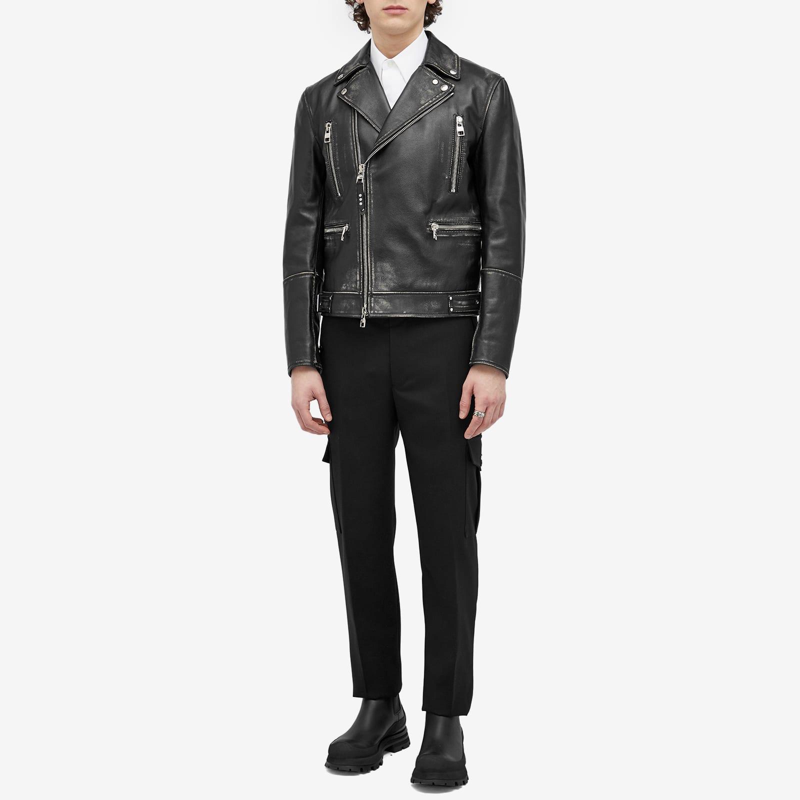 McQueen Distressed Essential Leather Biker Jacket in Black McQueen Distressed Essential Leather Biker Jacket in Black