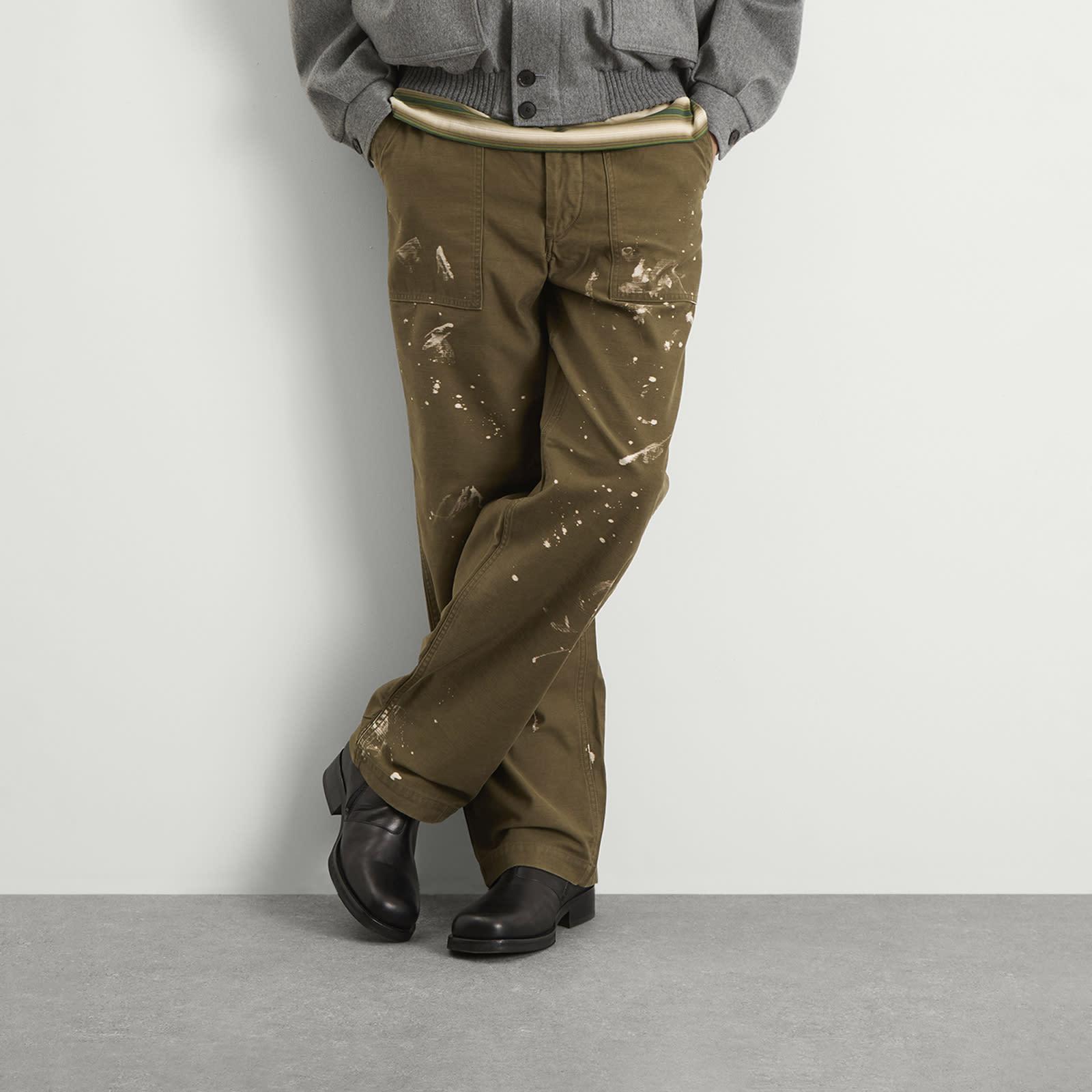 AURALEE Washed Baggy Satin Bleached Baker Pants in Green for Men