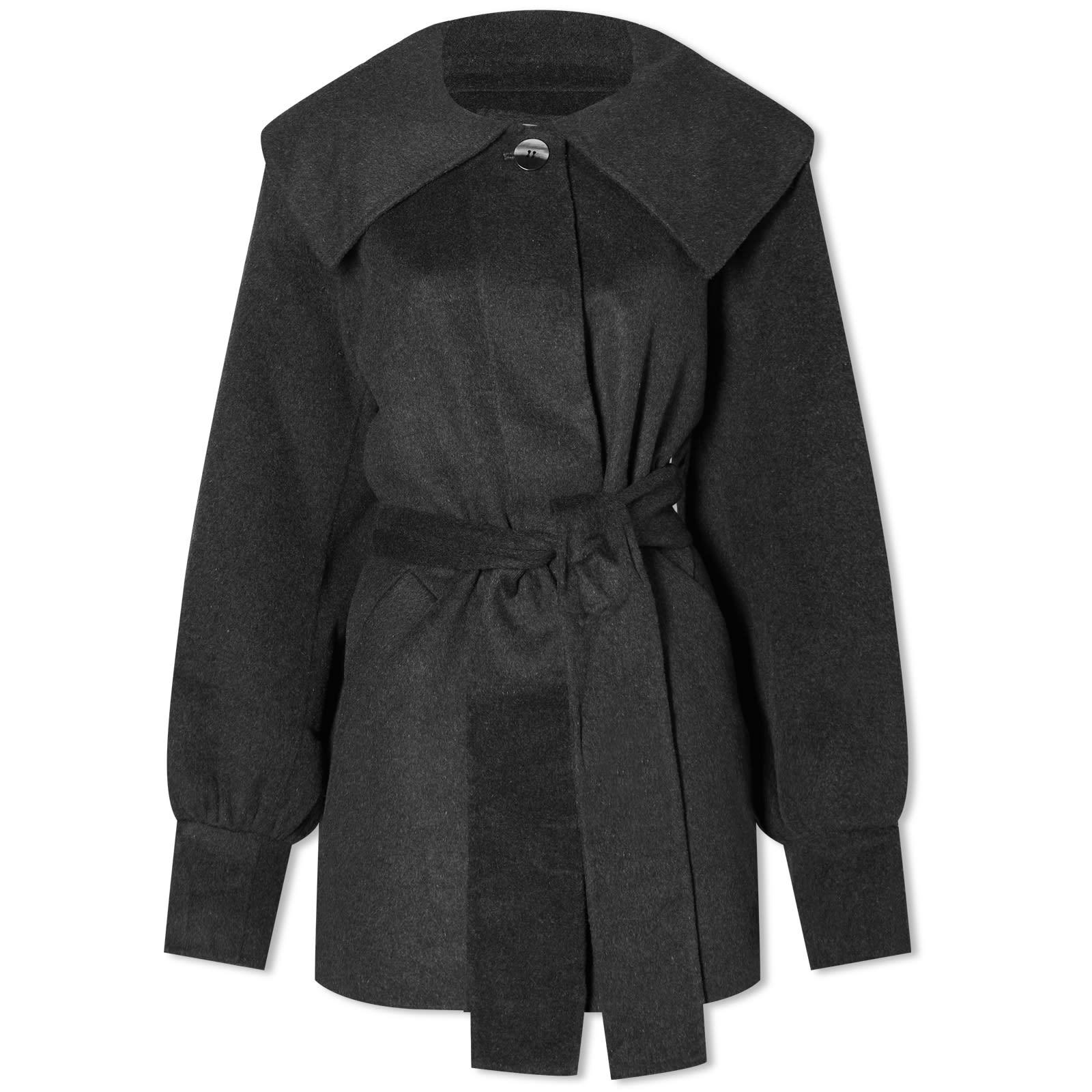 Ganni Wool Big Collar Belt Jacket in Black | Lyst