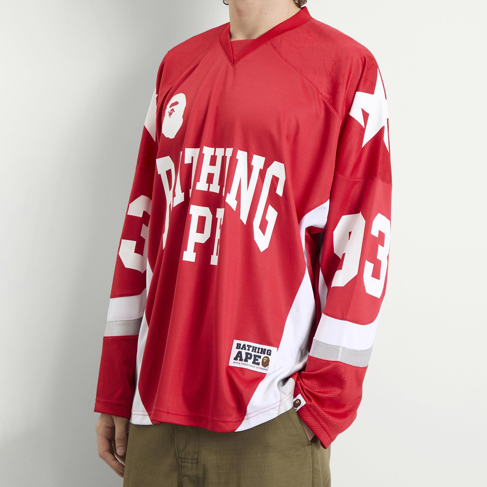 A Bathing Ape Line Camo Jacquard Logo Ice Hockey Jersey in Red for