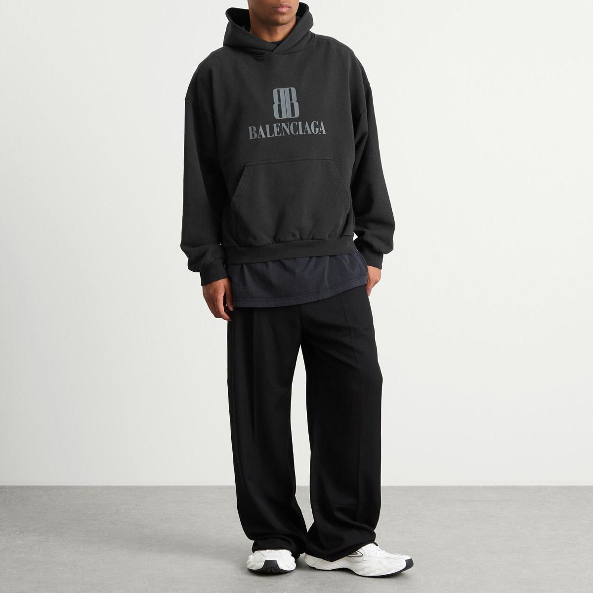 パーカー・フーディ Balenciaga Nano BB Logo Dry Molleton Medium Fit Hoodie Men's Nano Bb Hoodie Medium Fit in Black Faded | Balenciaga US