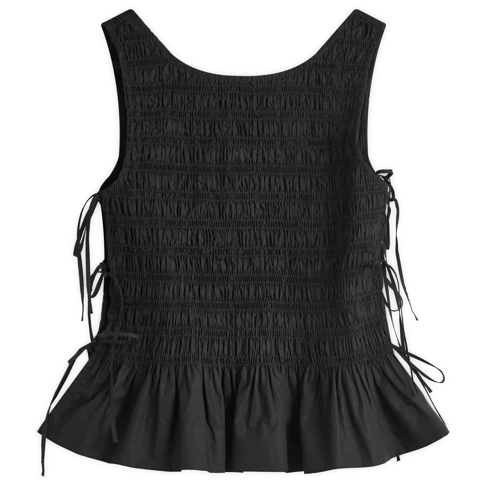 Ganni Cotton Poplin Smock Tie String Top in Black | Lyst