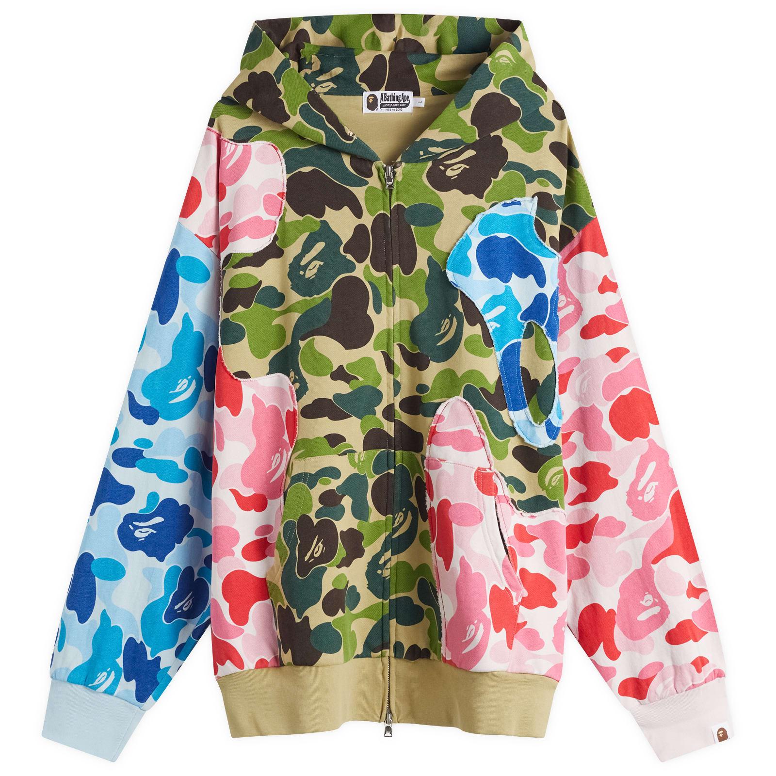 A Bathing Ape Abc Camo Patchwork Relaxed Fit Zip Hoodie in Green 
