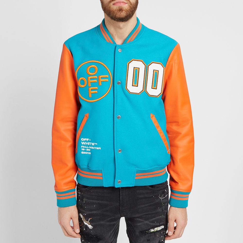Off-White c/o Virgil Abloh Wool-blend And Leather Varsity Jacket in ...