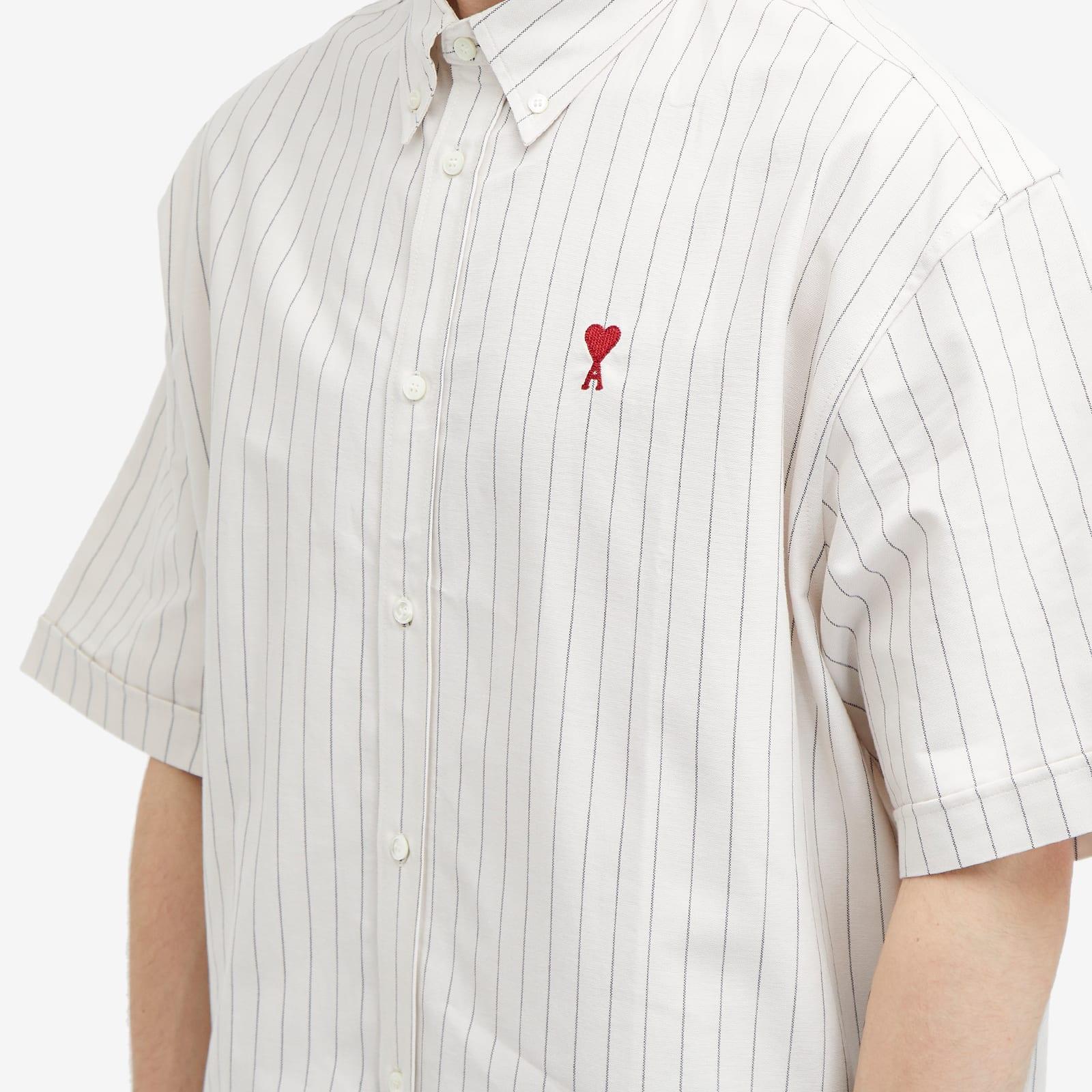 Ami Paris Boxy Fit Heart Short Sleeve Stripe Shirt in White