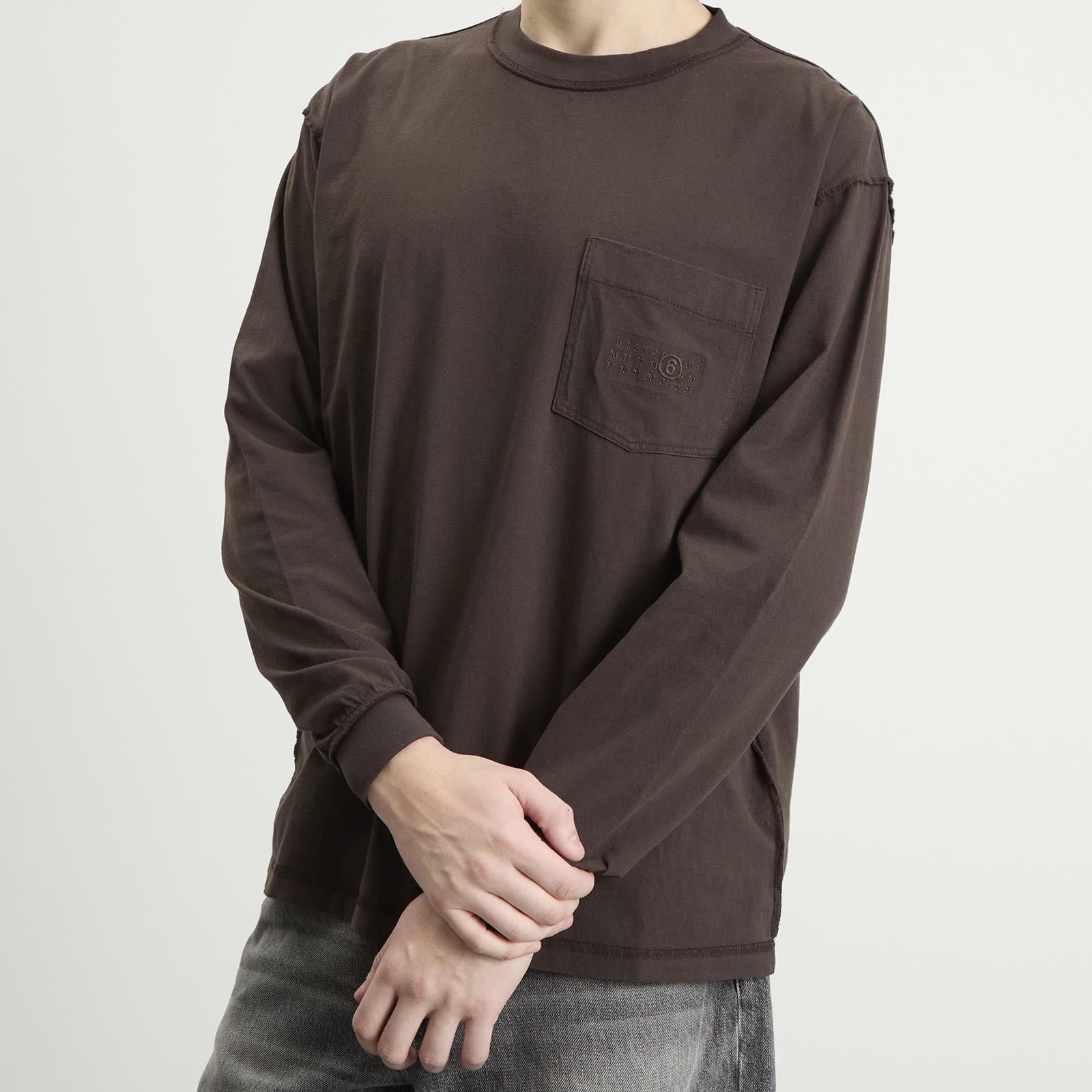 MM6 by Maison Margiela Long-Sleeved Logo T-Shirt in Brown for Men