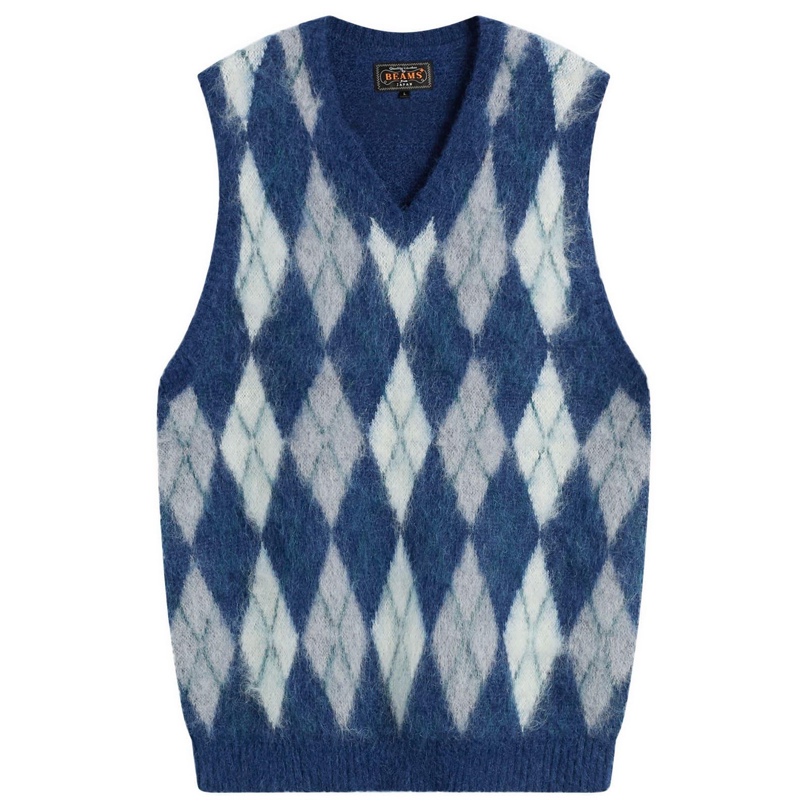 Beams Plus Mohair Argyle Knit Vest in Blue for Men | Lyst UK