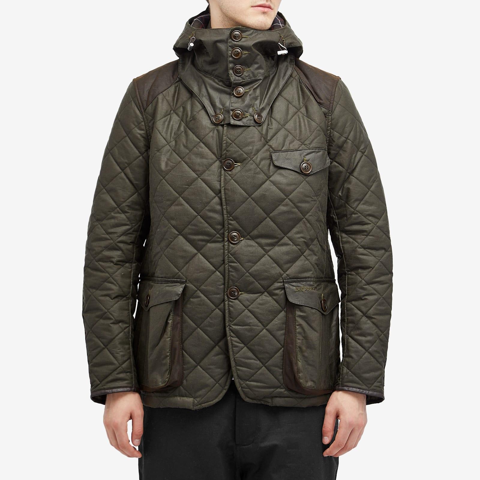 Barbour Quilted Waxed Driving Jacket with Detachable Hood in Green 