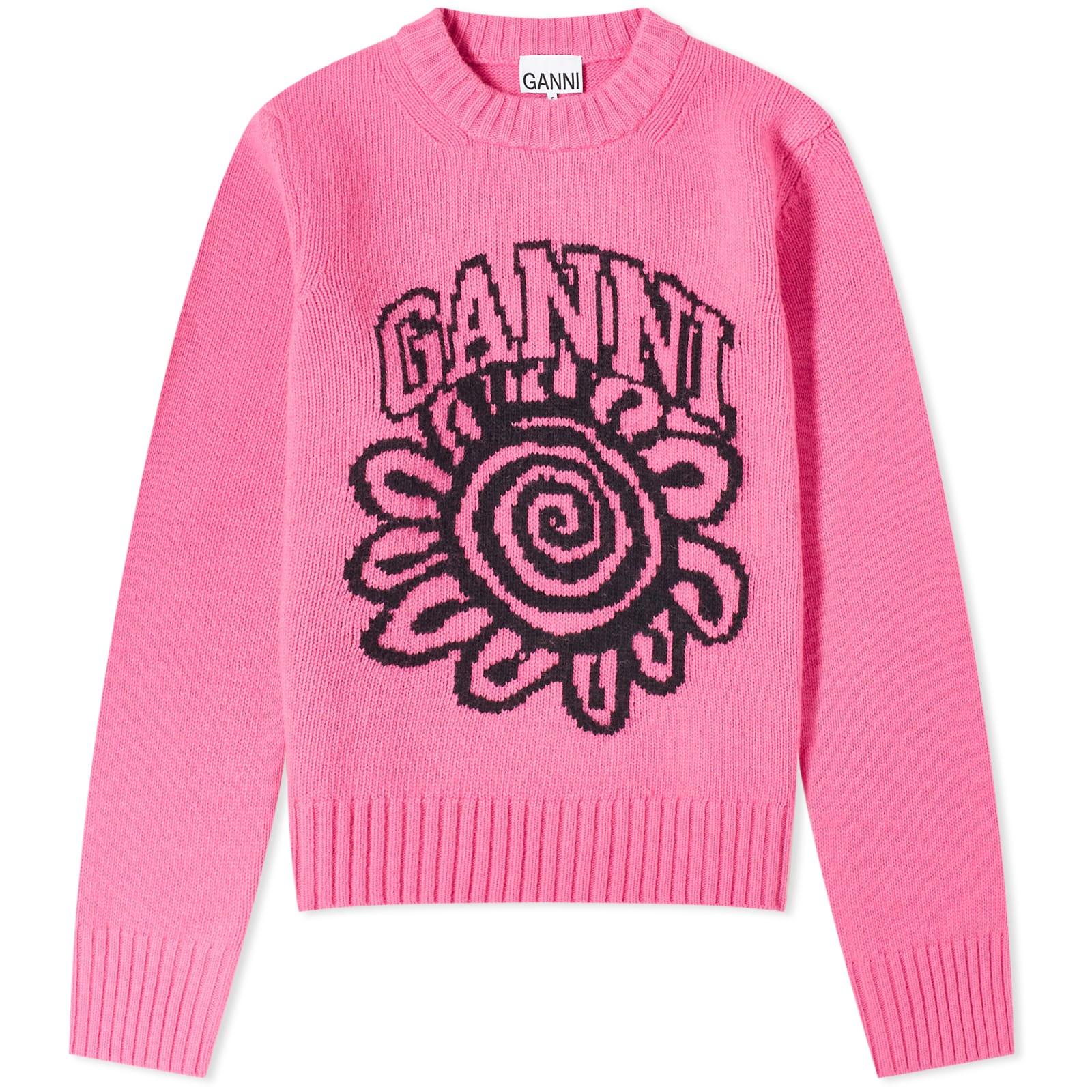 Ganni Graphic O-Neck Pullover Flower in Pink Lyst