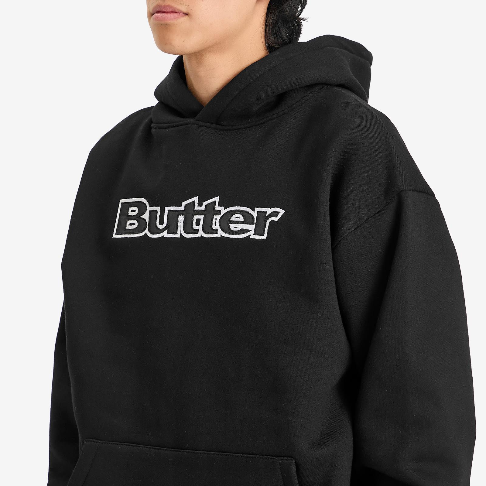 【BUTTER GOODS】 Satin Logo Applique Pullover Hood, Black Satin Logo Applique Pullover Hood, Black – Butter Goods EU