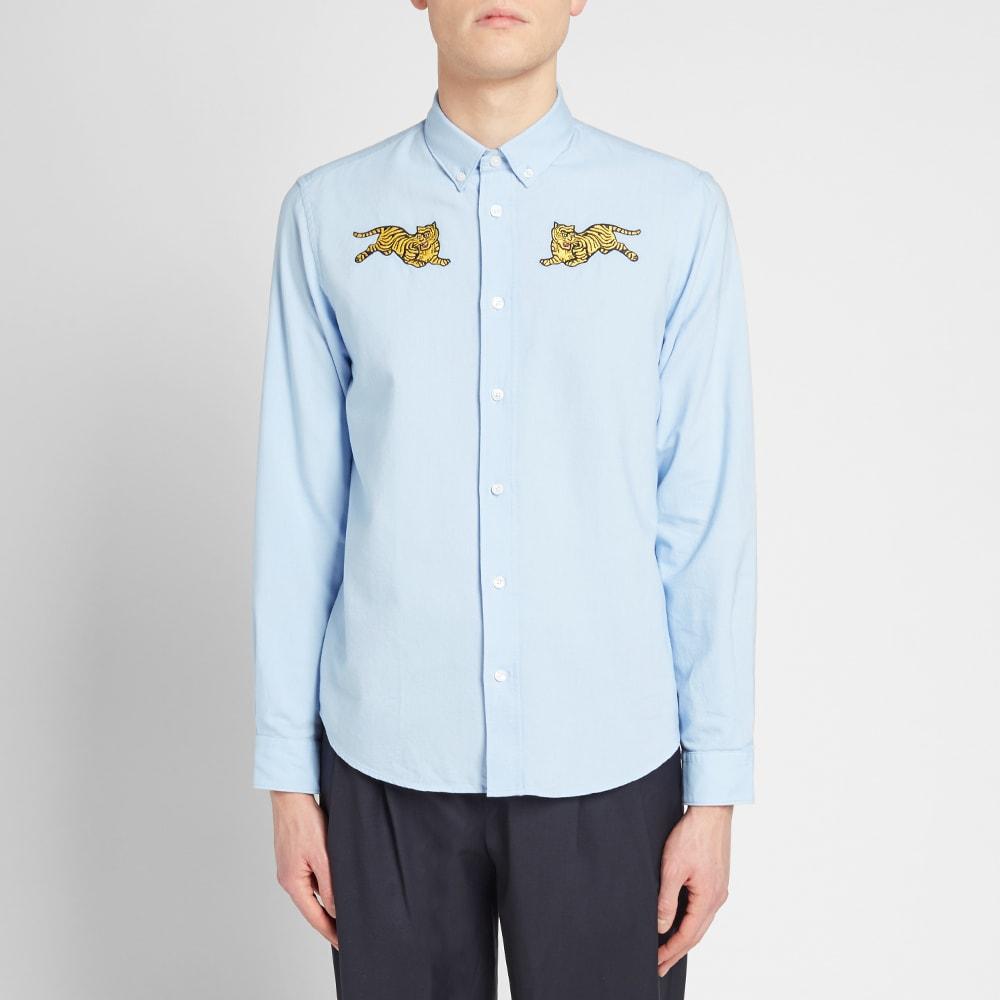 KENZO Jumping Tiger Button-down Shirt in Blue for Men | Lyst