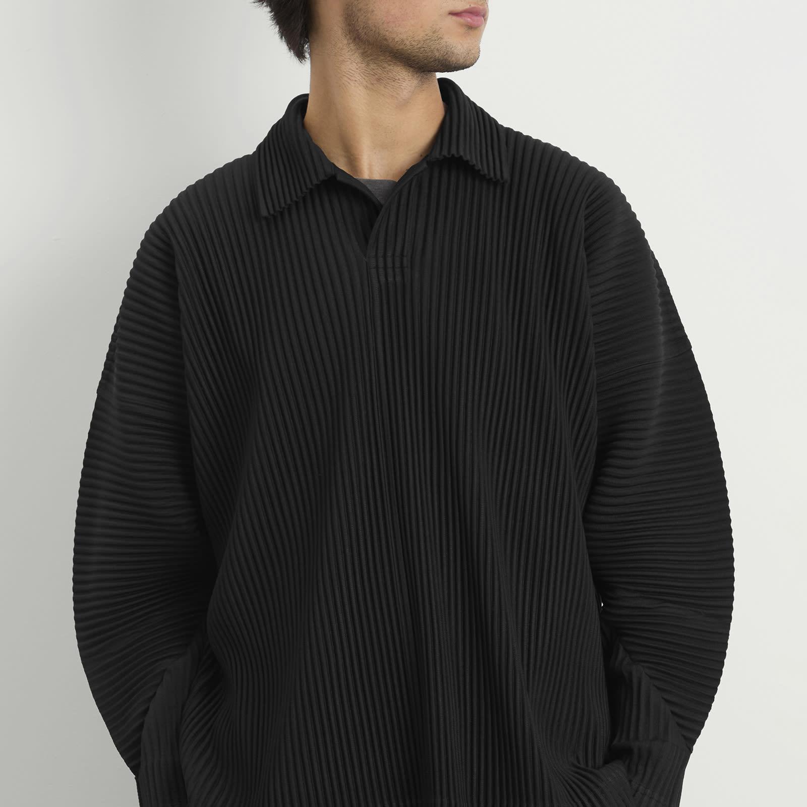 Homme Plissé Issey Miyake Homme Plissé Long Sleeve Polo in Black