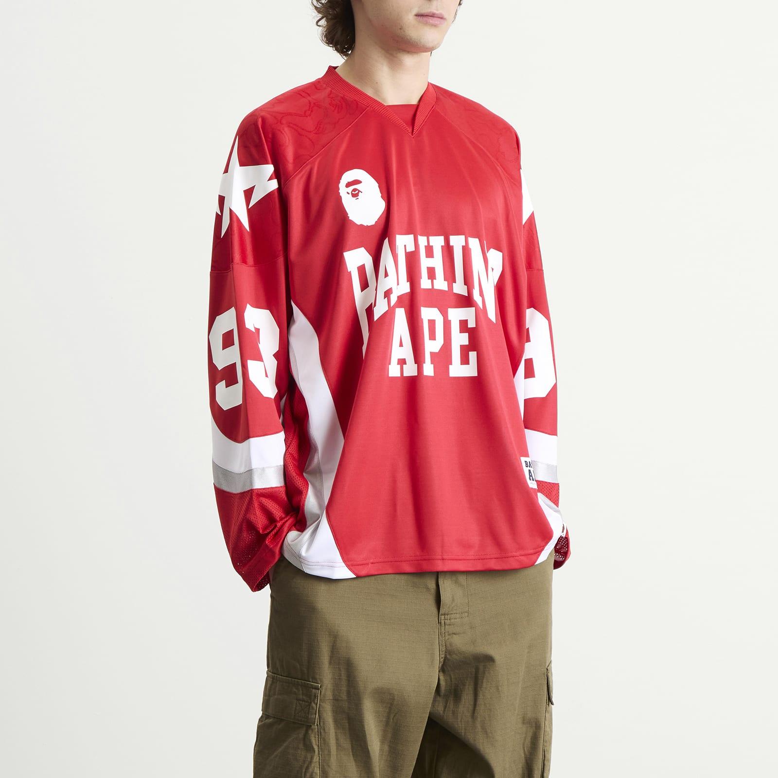 A Bathing Ape Line Camo Jacquard Logo Ice Hockey Jersey in Red for