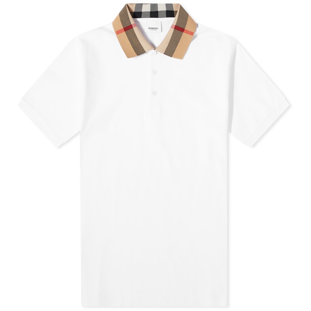 Burberry Cody Check Collar Polo Shirt in White for Men | Lyst