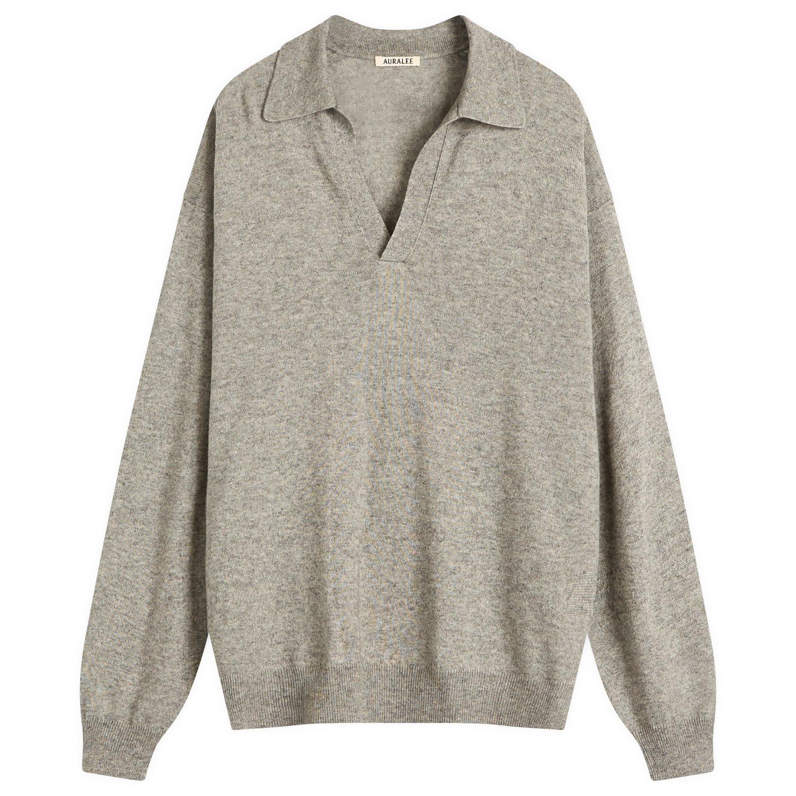 AURALEE Super Fine Cashmere Silk Knit Skipper Polo in Gray