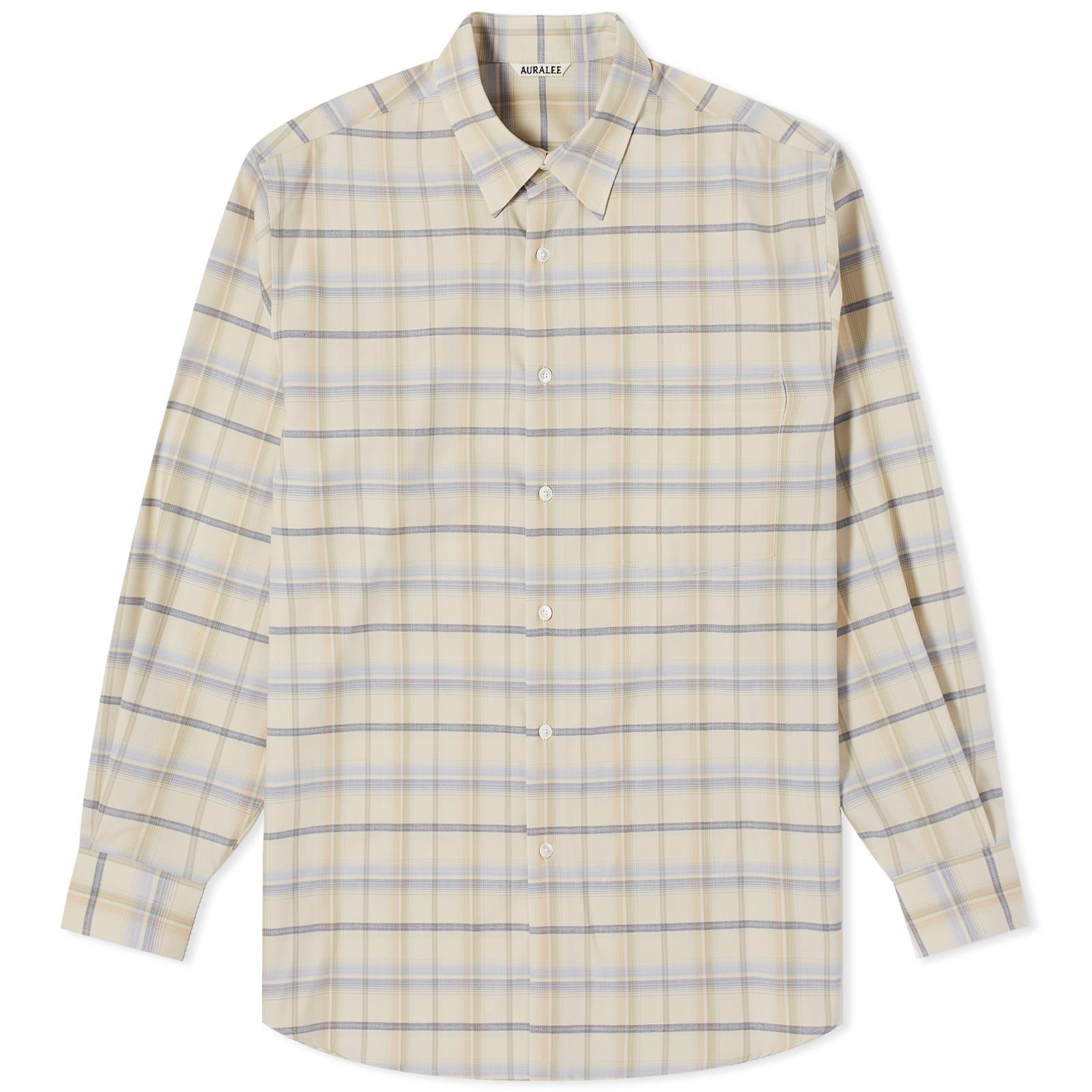 トップス 20ss AURALEE SUPERLIGHTWOOLCHECKSHIRT AURALEE: Blue Super Light Wool Check Shirt | SSENSE
