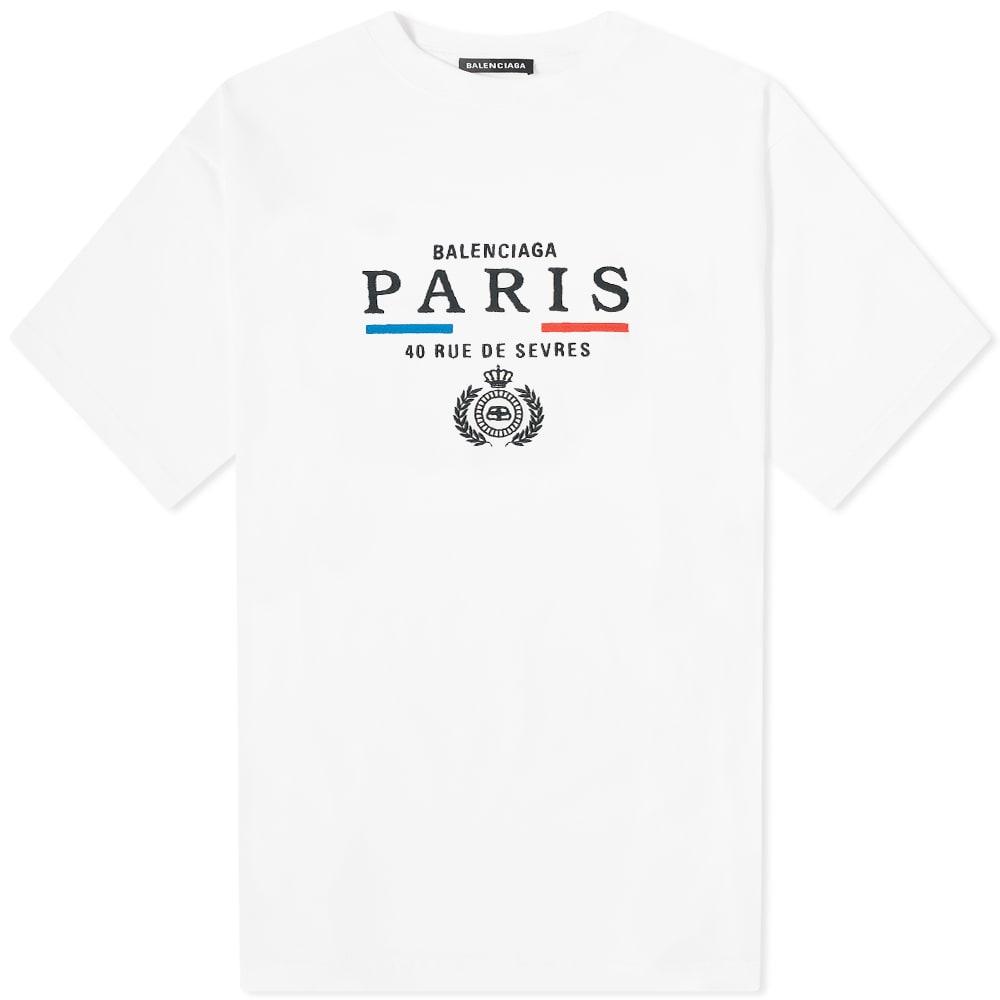 Balenciaga Cotton Paris Laurel Embroidered Logo Tee in White for Men - Lyst