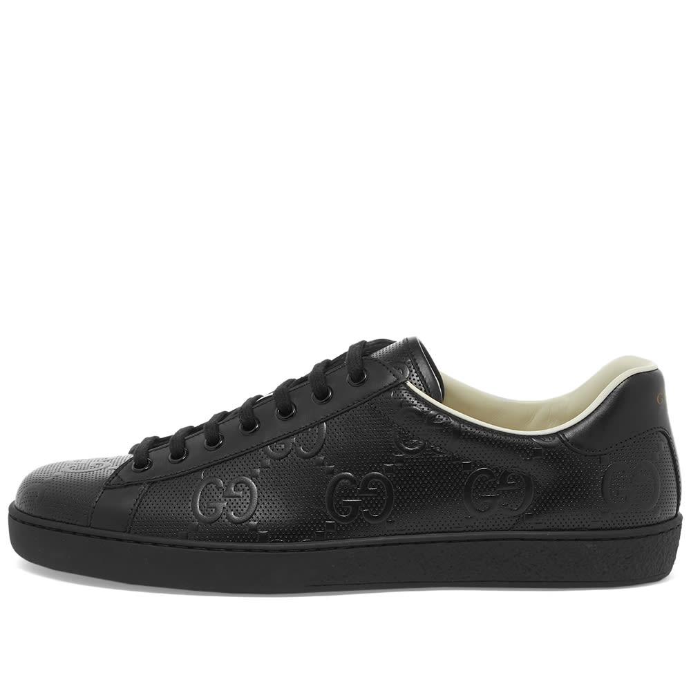 Gucci Perforated GG Embossed New Ace Leather Sneaker in Black for Men ...