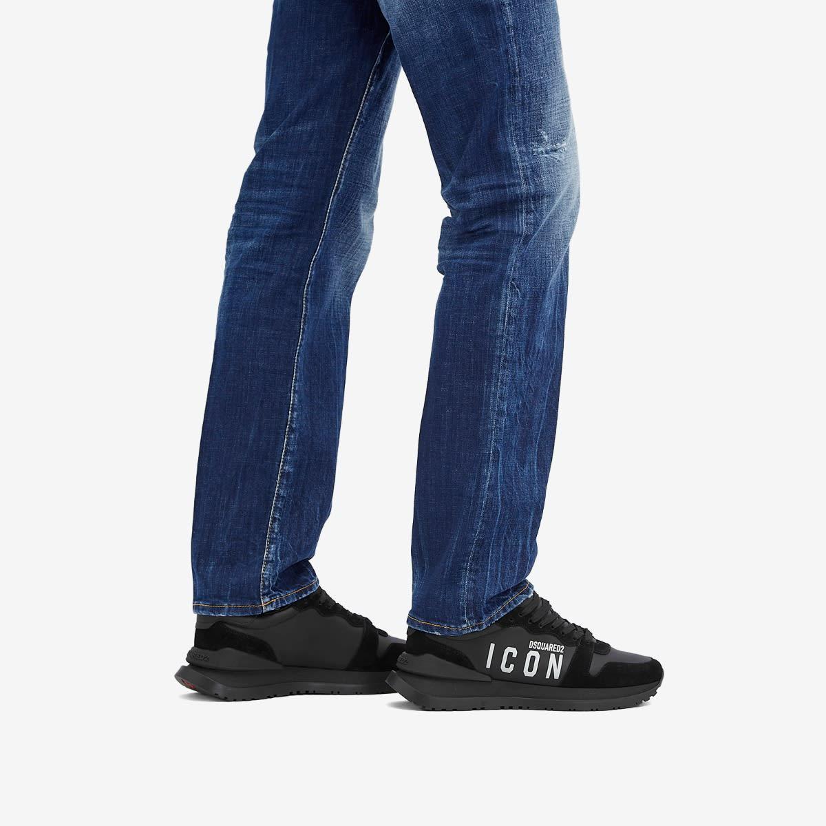 DSquared² Panelled Leather ICON Sneakers in Black for Men | Lyst