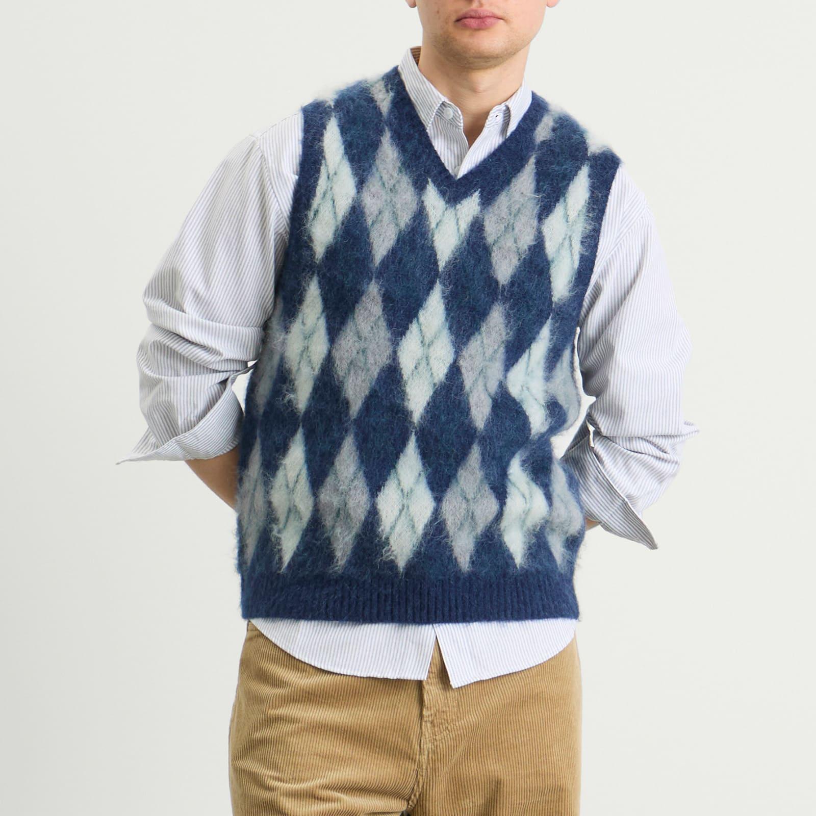 Beams Plus Mohair Argyle Knit Vest in Blue for Men | Lyst UK