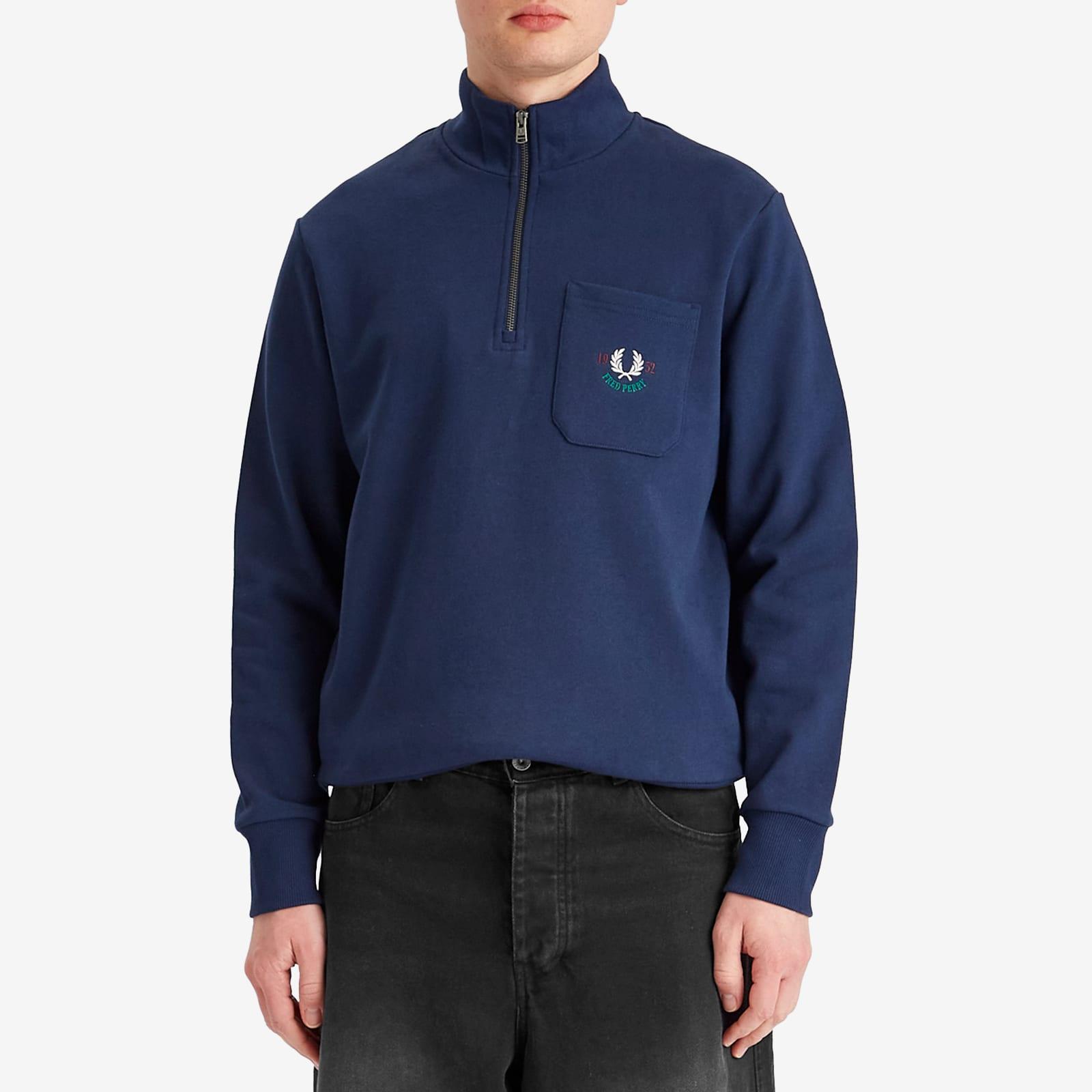 【FRED PERRY】 Embroidered Champion Half Zip Sweatshirt ★ Fred Perry Embroidered Champion Half Zip Sweatshirt in Blue