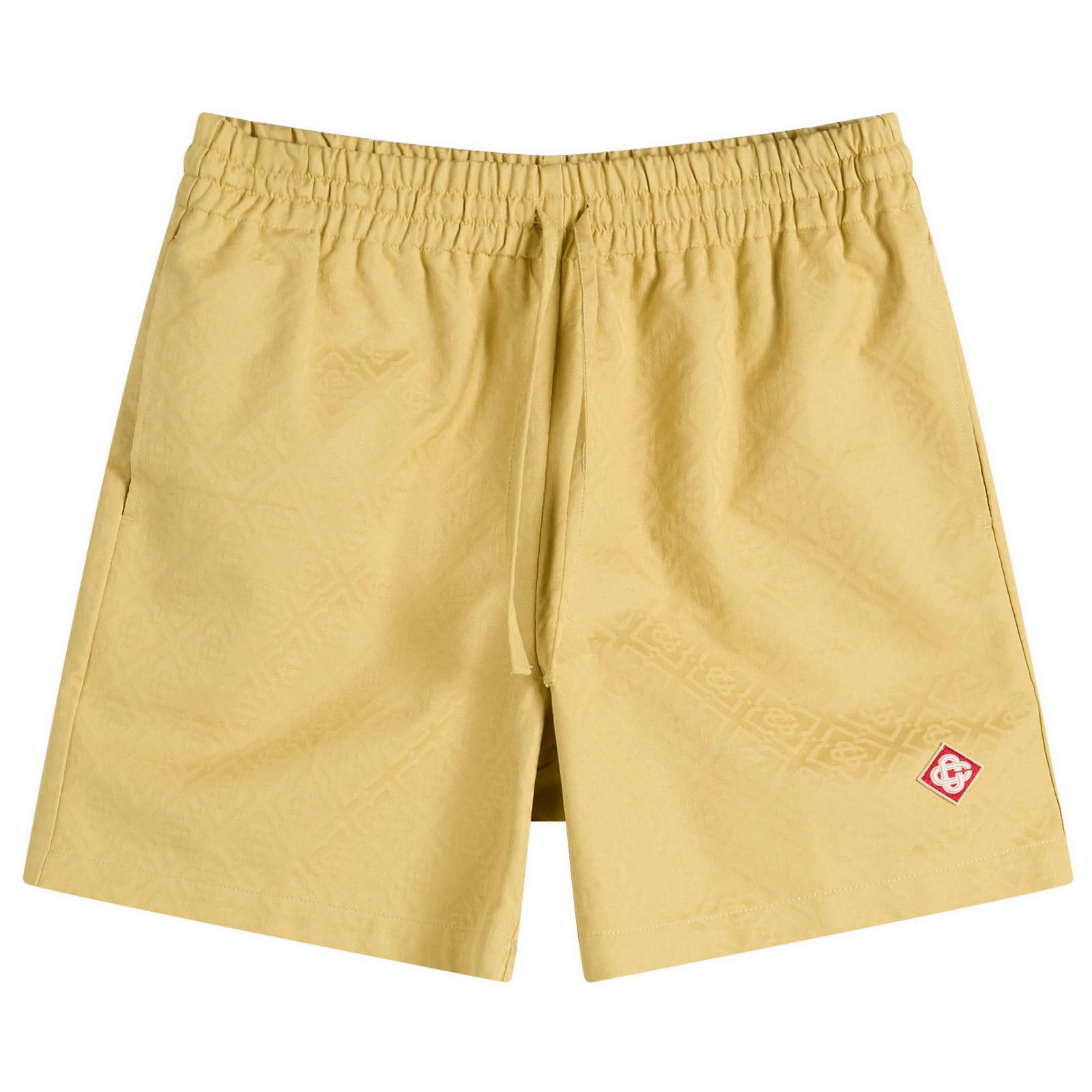 CASABLANCA Drawstring Cotton Jacquard Monogram Shorts in Yellow