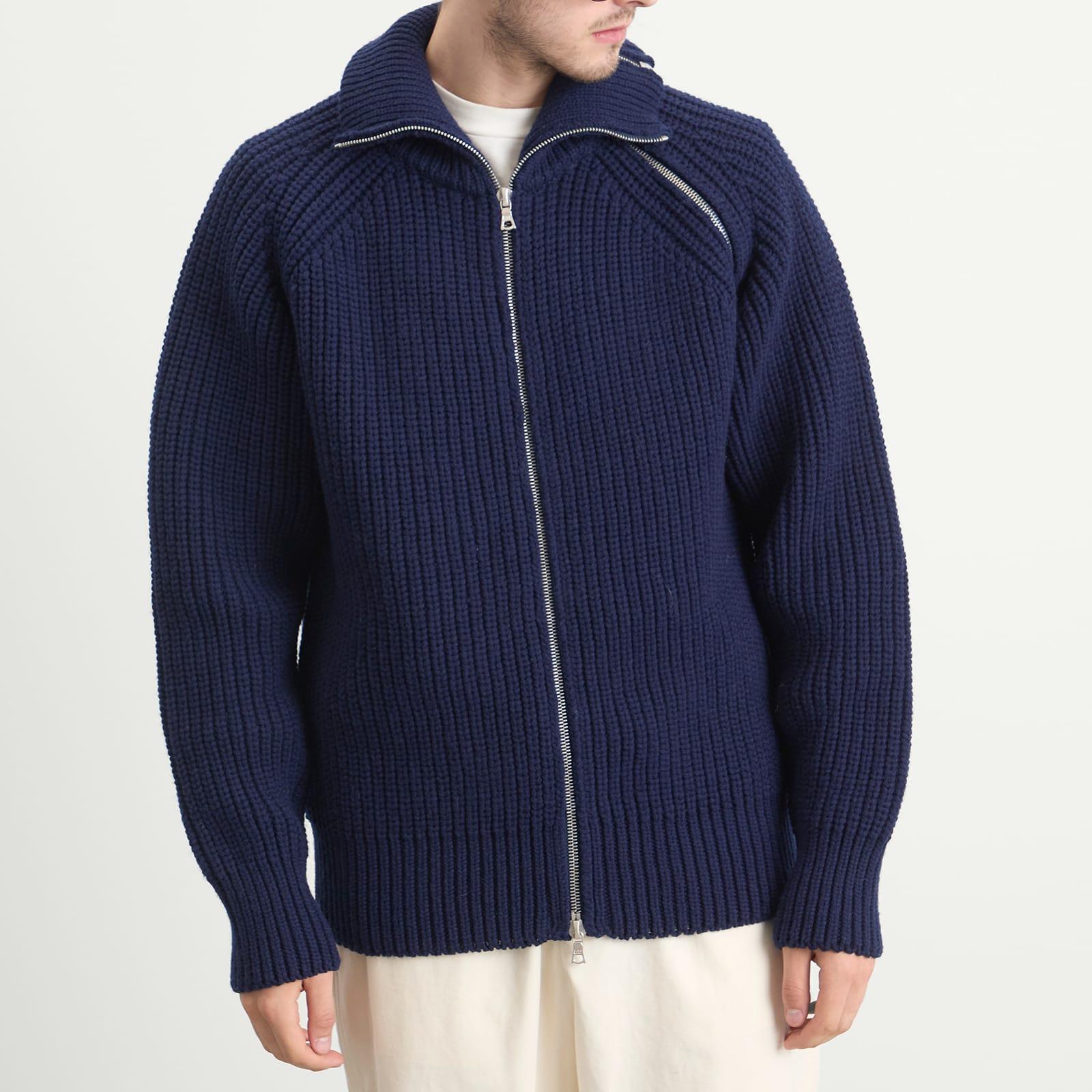 Dries Van Noten Double Zip Wool Ribbed Jumper in Blue for Men