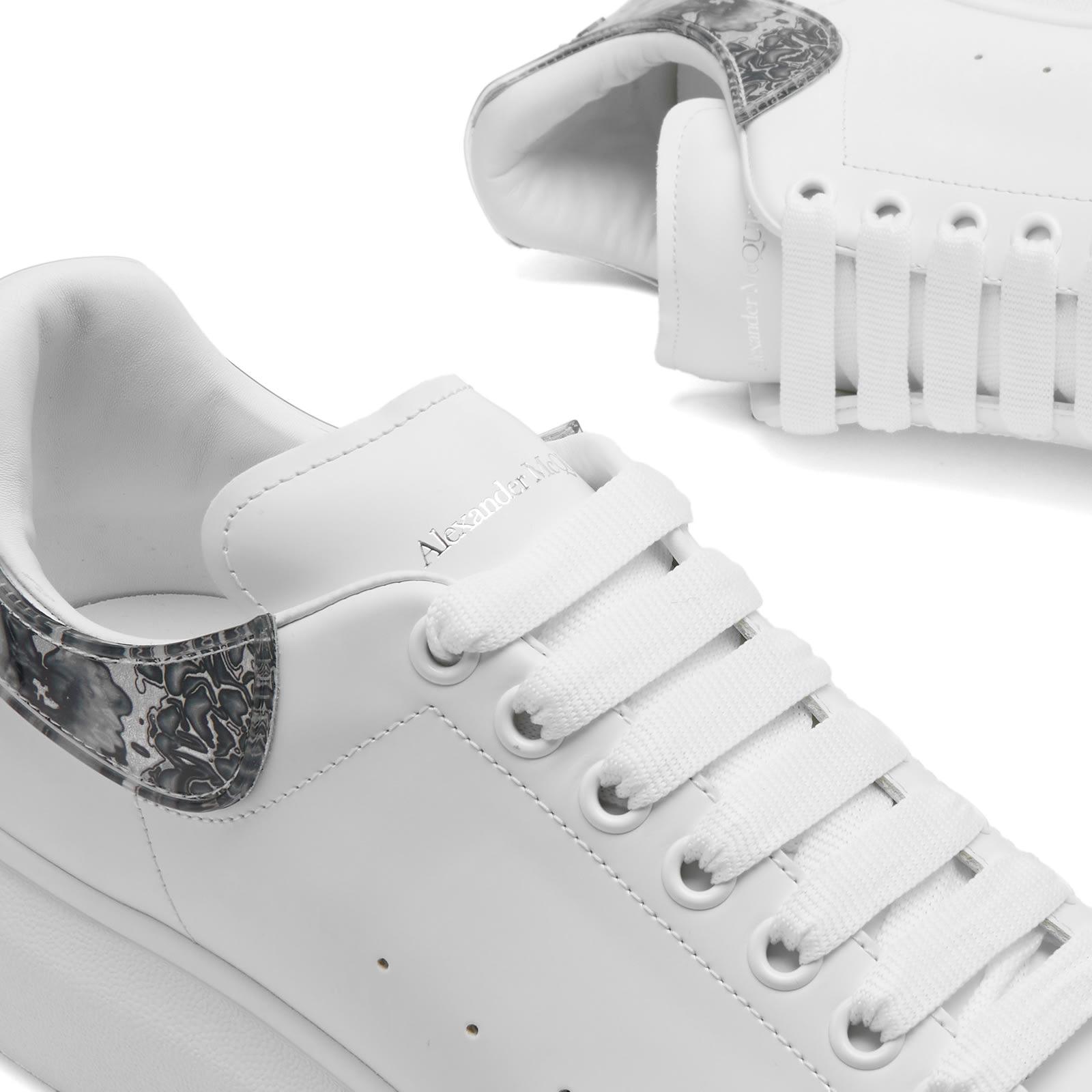 McQueen Metalic Flower Tab Oversized Sneaker in White for