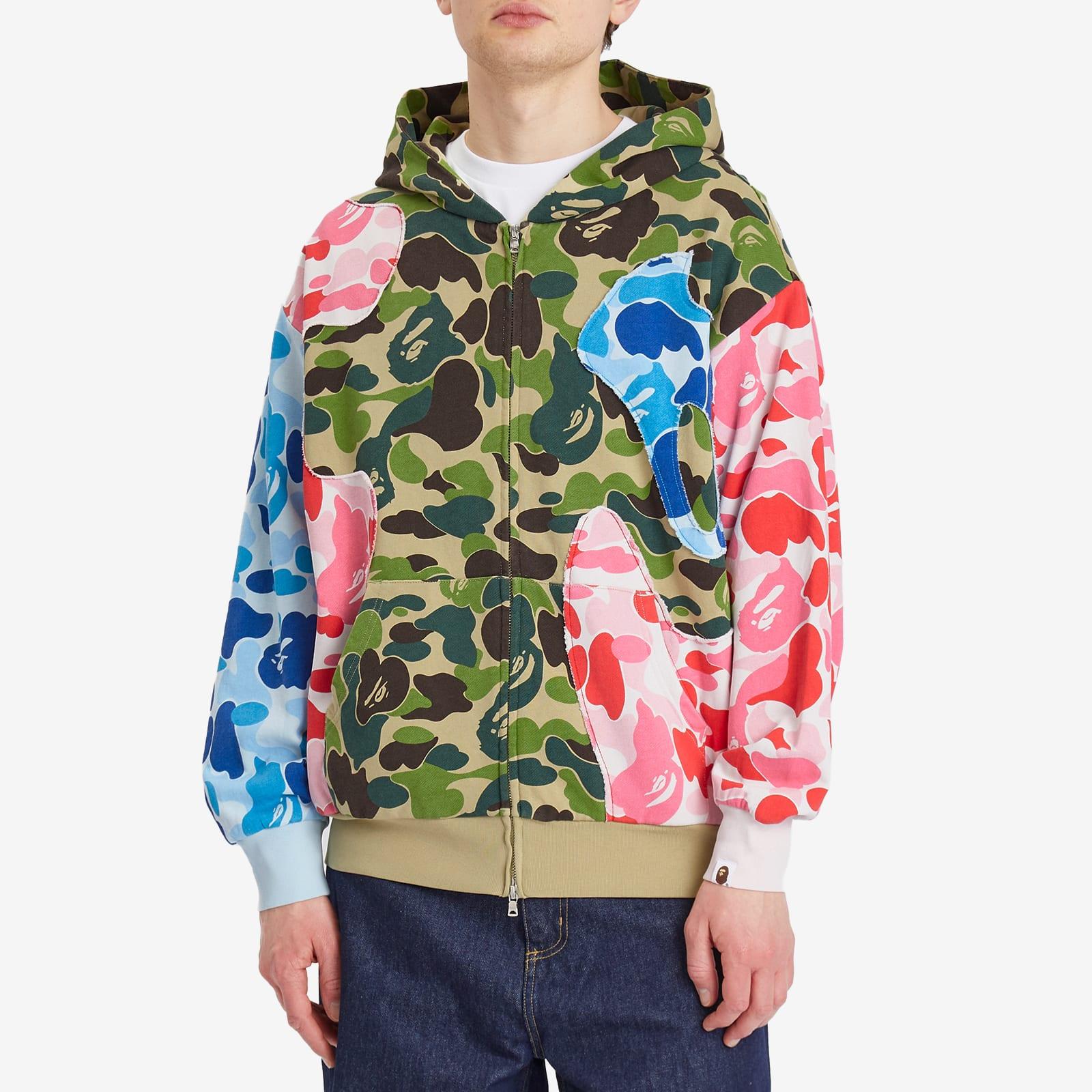 A Bathing Ape Abc Camo Patchwork Relaxed Fit Zip Hoodie in Green 