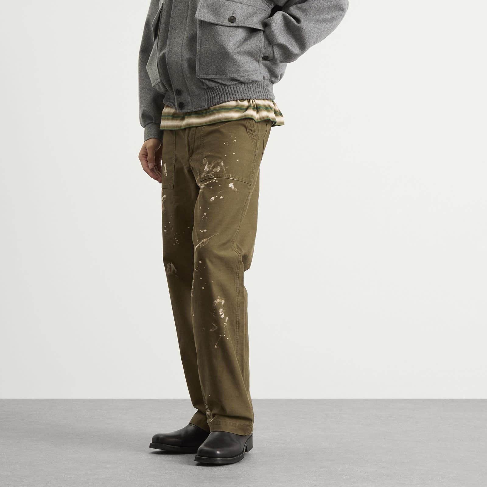 AURALEE Washed Baggy Satin Bleached Baker Pants in Green for Men
