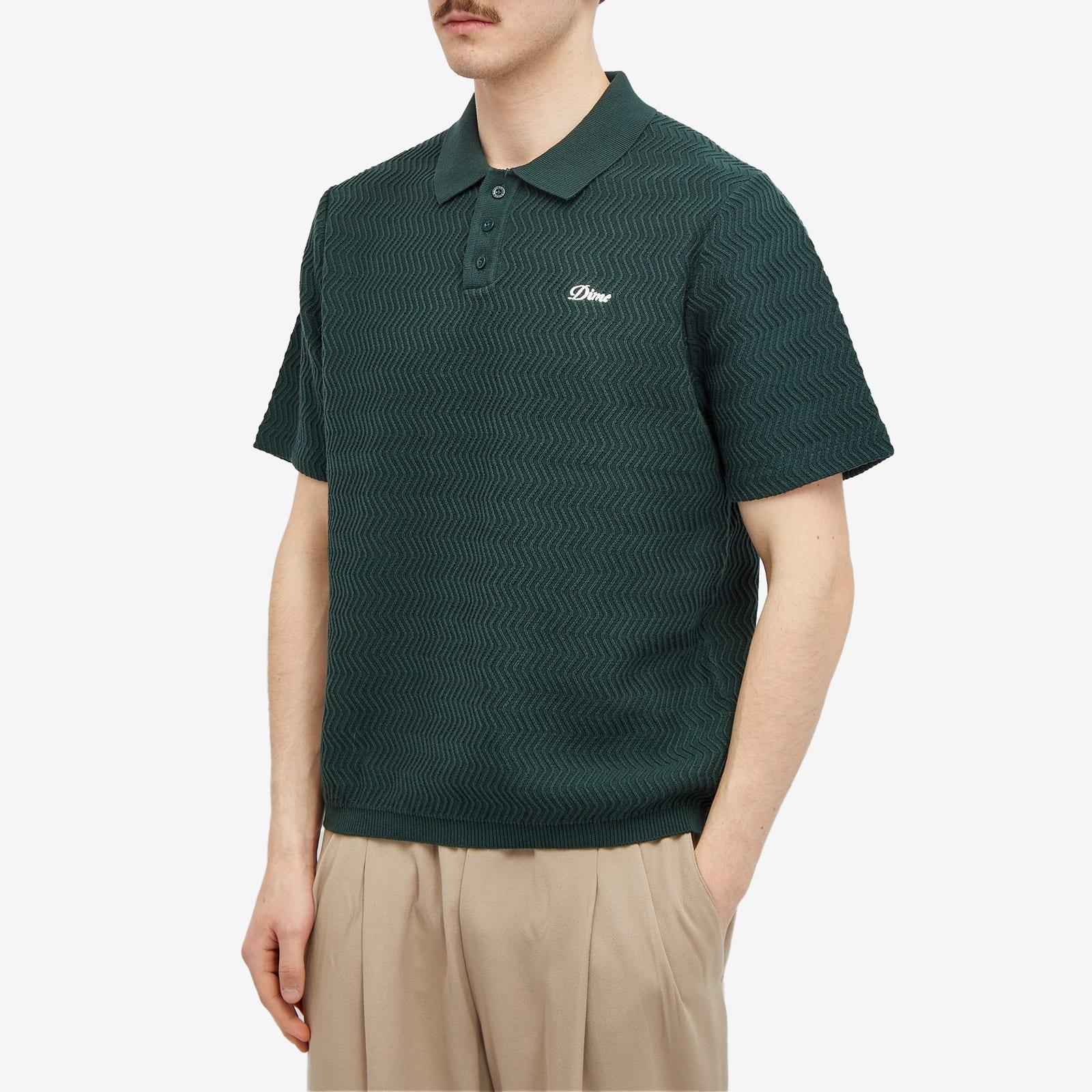 Dime Men's Wave Cable Knit Polo Shirt in Forest Dime