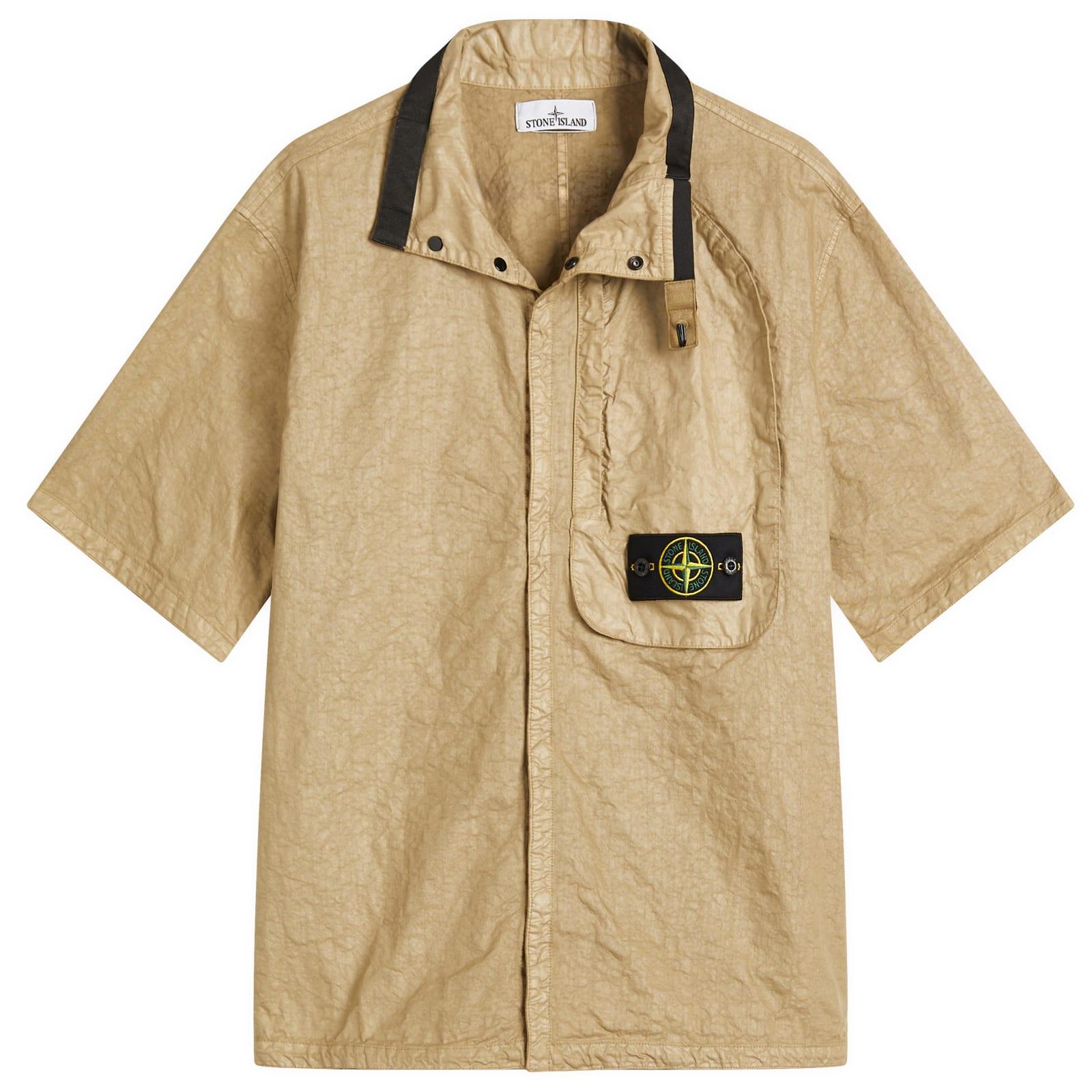 Stone Island Organic Nylon Panama-Tc Short Sleeve Shirt in Natural