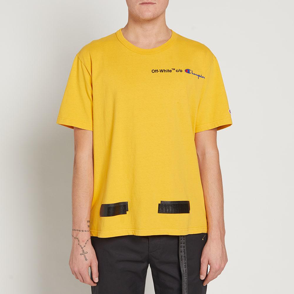 Off White C O Virgil Abloh Cotton X Champion Tee In Yellow For Men