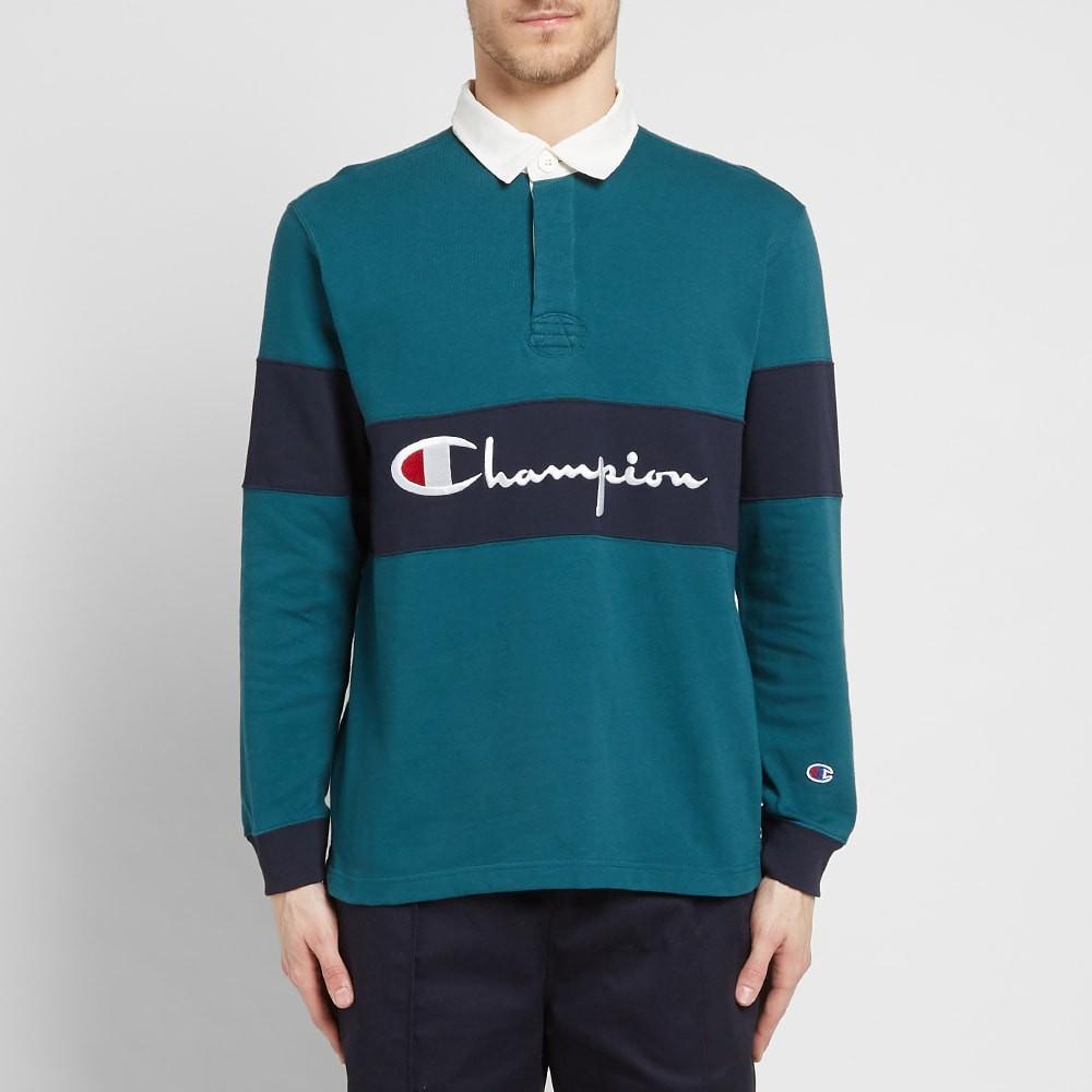 Champion Cotton Big Script Rugby Shirt in Blue for Men - Lyst