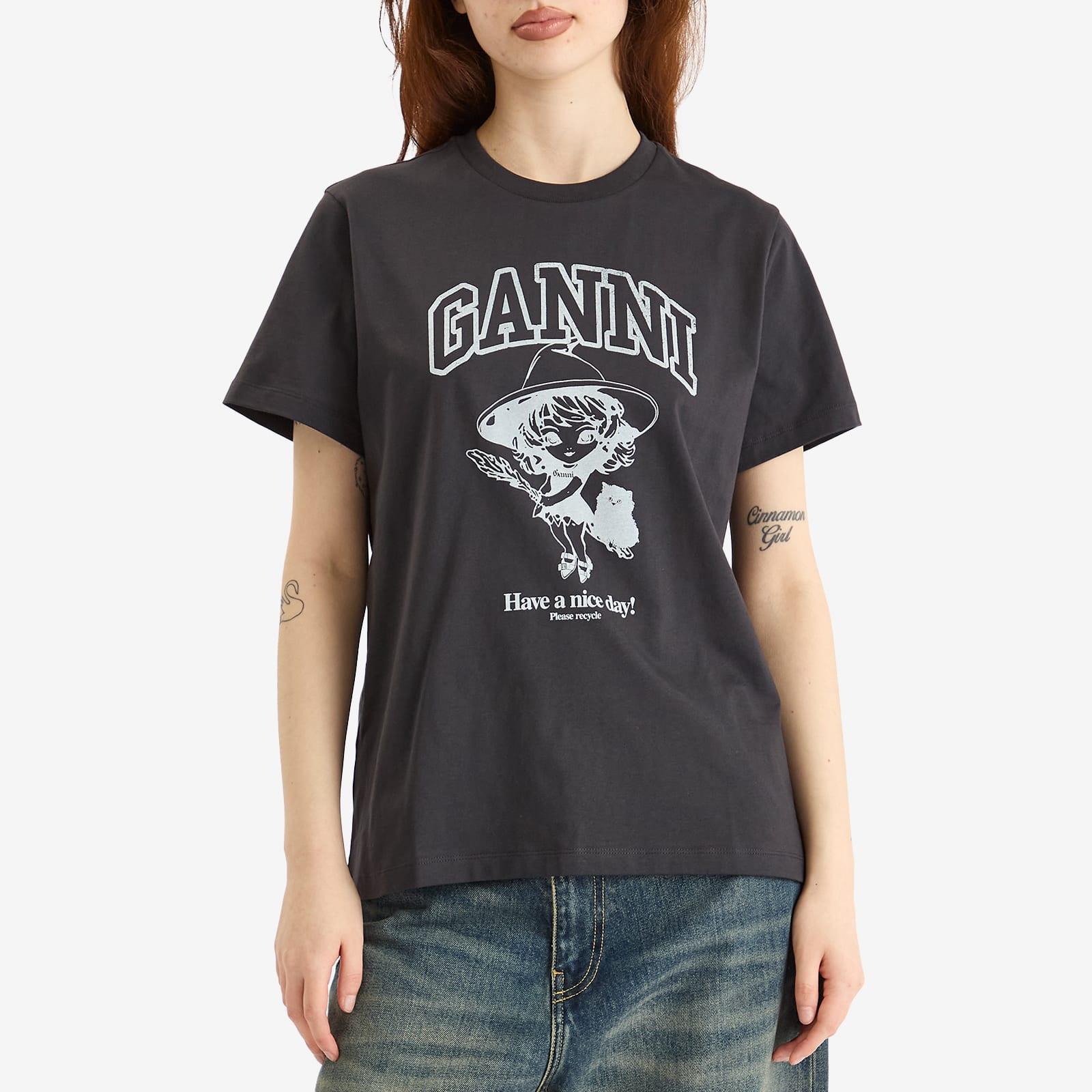 ★GANNI★Black Basic Cotton Witch Relaxed T-shirt★大人気★ Phantom Black Basic Cotton Witch Relaxed T-shirt | GANNI US