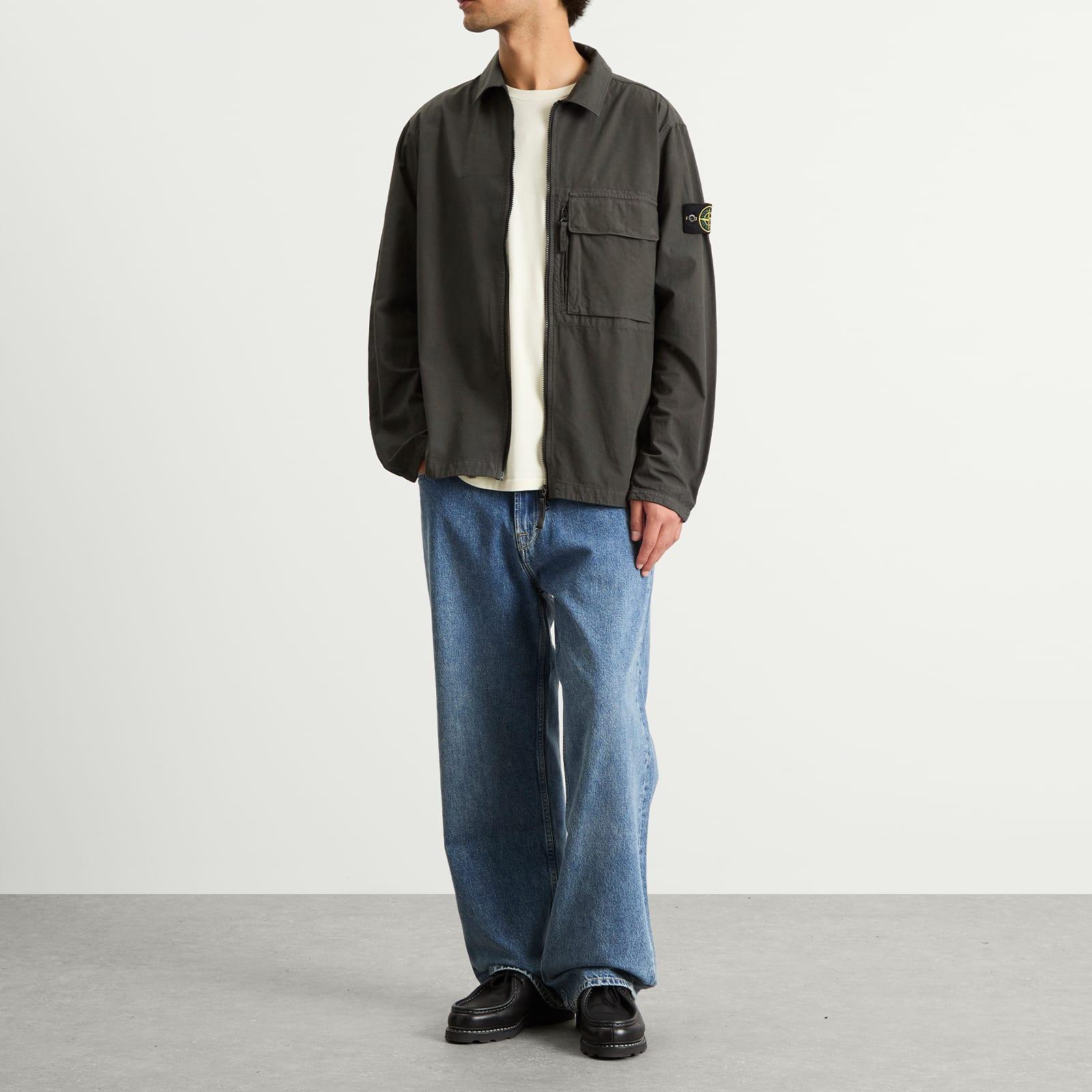 Stone Island Canvas Weave Cotton Zip Shirt Jacket in Gray for Men
